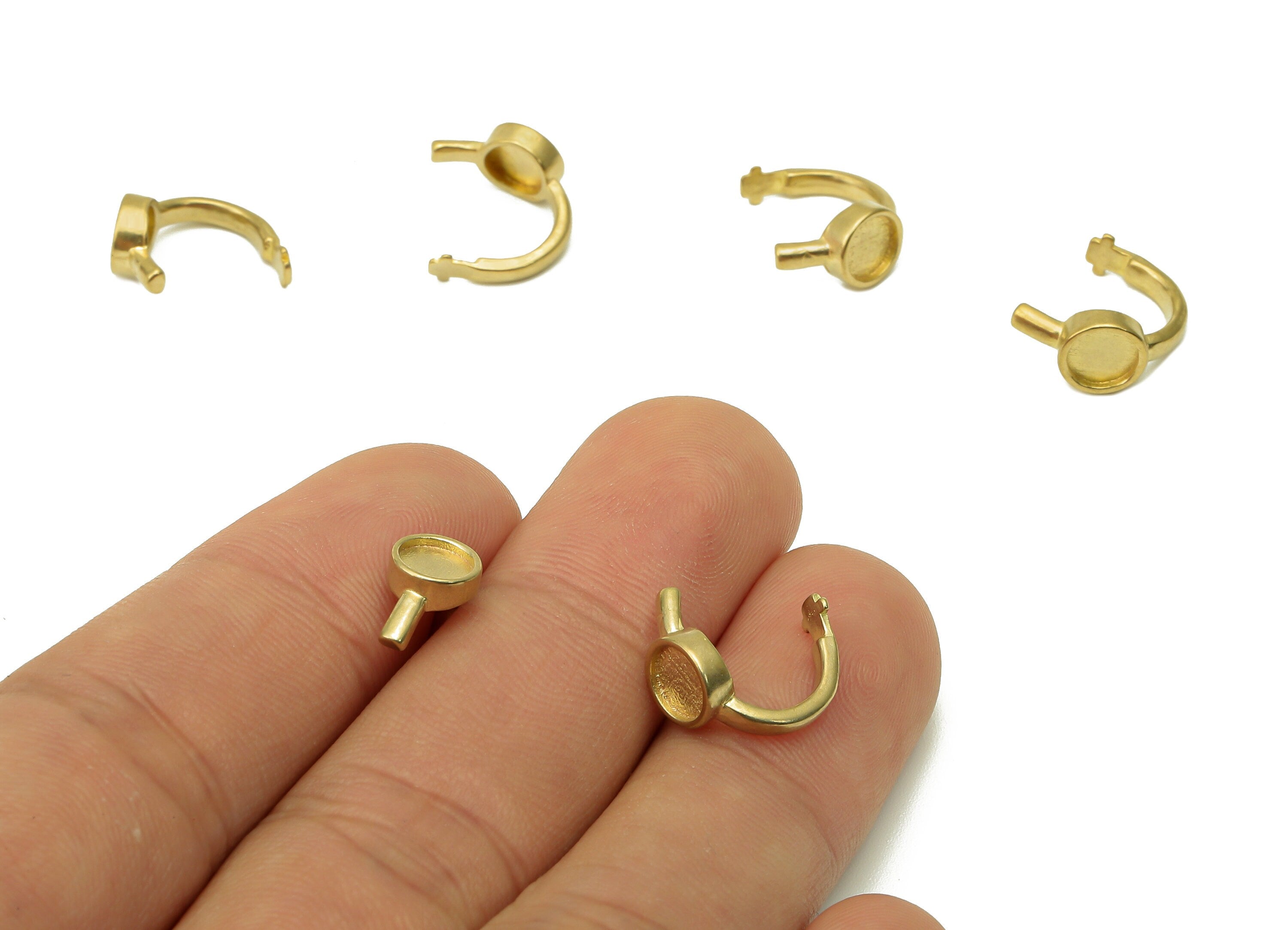Brass Round Bezel Cup Open Ring - Raw Brass Settings Ear Cuff - Hoop Cabachon Earring Cuff - Rope Texture Cuff Ear - 12.4x11x2.5mm - PP8161 - DOMEDBAZAAR