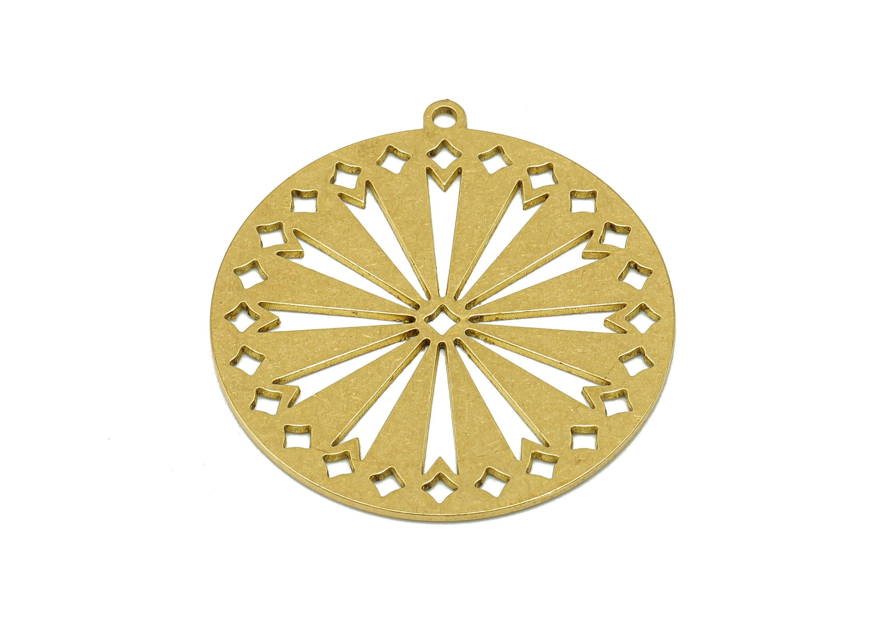 Brass Round Flower Earring Charms - Raw Brass Falling Stars Earring - Shooting Stars Pendant With Loop - 31.84x29.66x0.69mm - PPA7005 - DOMEDBAZAAR