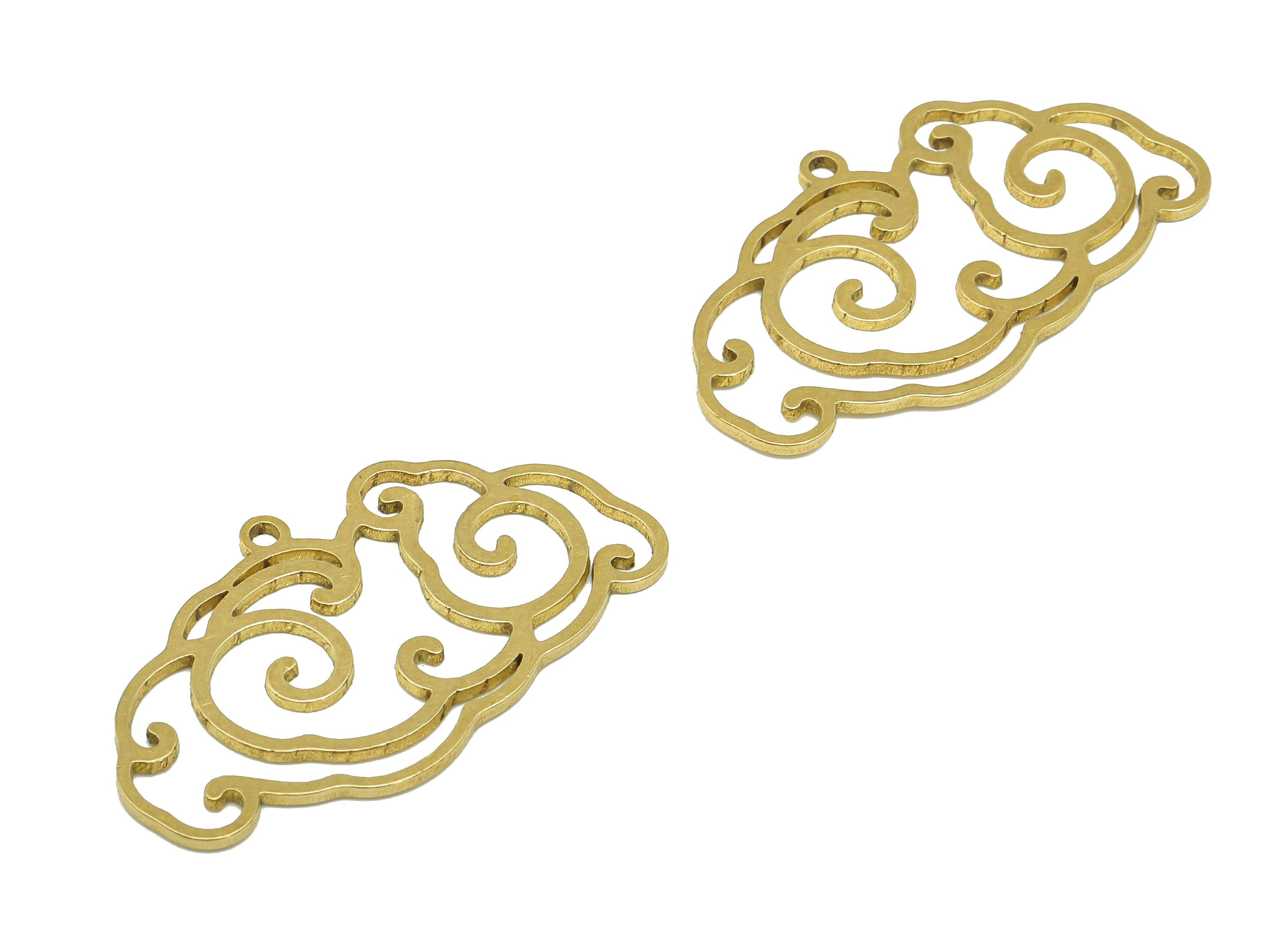Brass Cloud Earring Charm - Raw Brass Cloud Cutout Earring - The Clouds Pendant With Loop - For Necklace - 34.83x19.98x0.86mm - PPA7024 - DOMEDBAZAAR