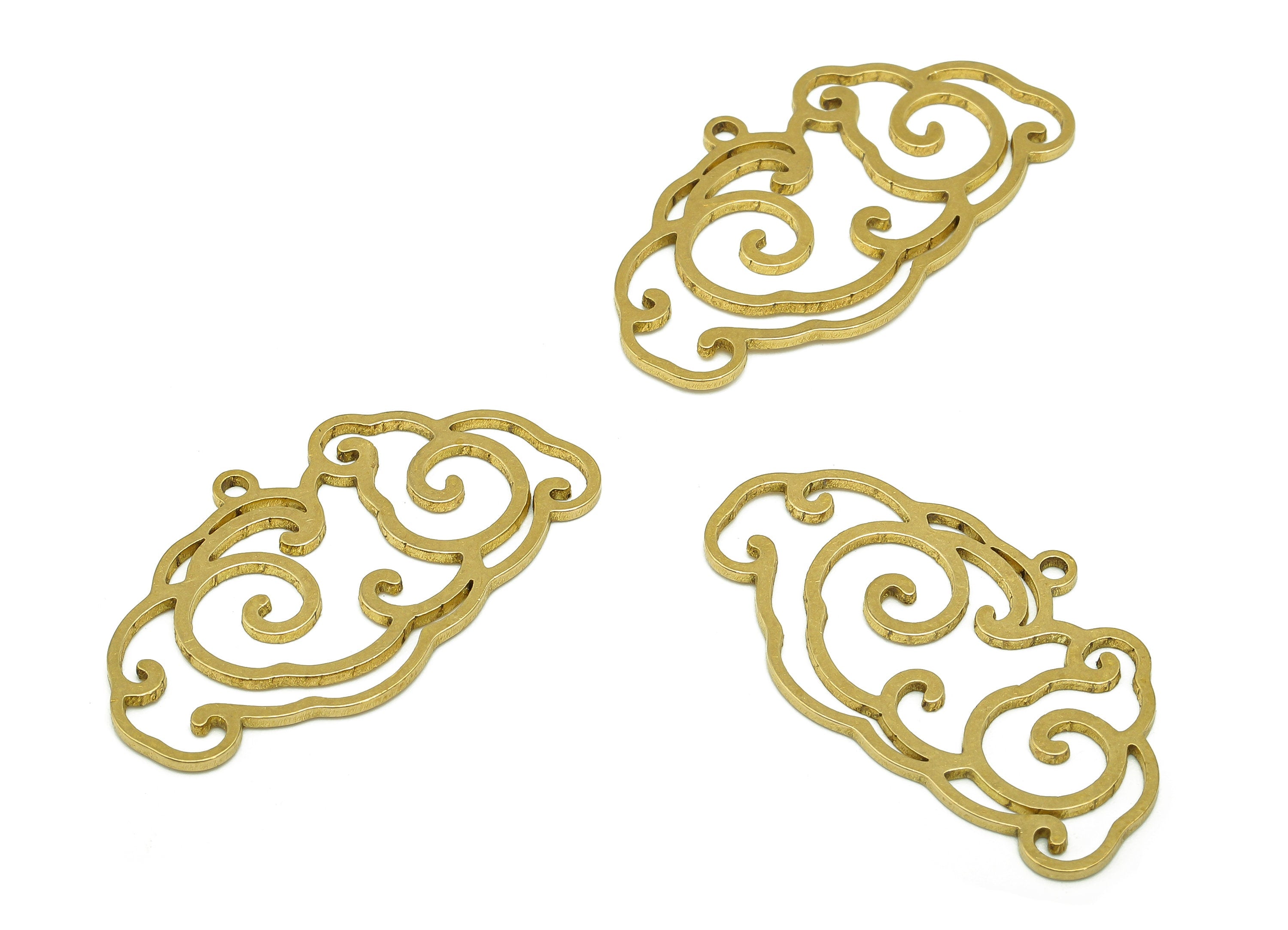 Brass Cloud Earring Charm - Raw Brass Cloud Cutout Earring - The Clouds Pendant With Loop - For Necklace - 34.83x19.98x0.86mm - PPA7024 - DOMEDBAZAAR