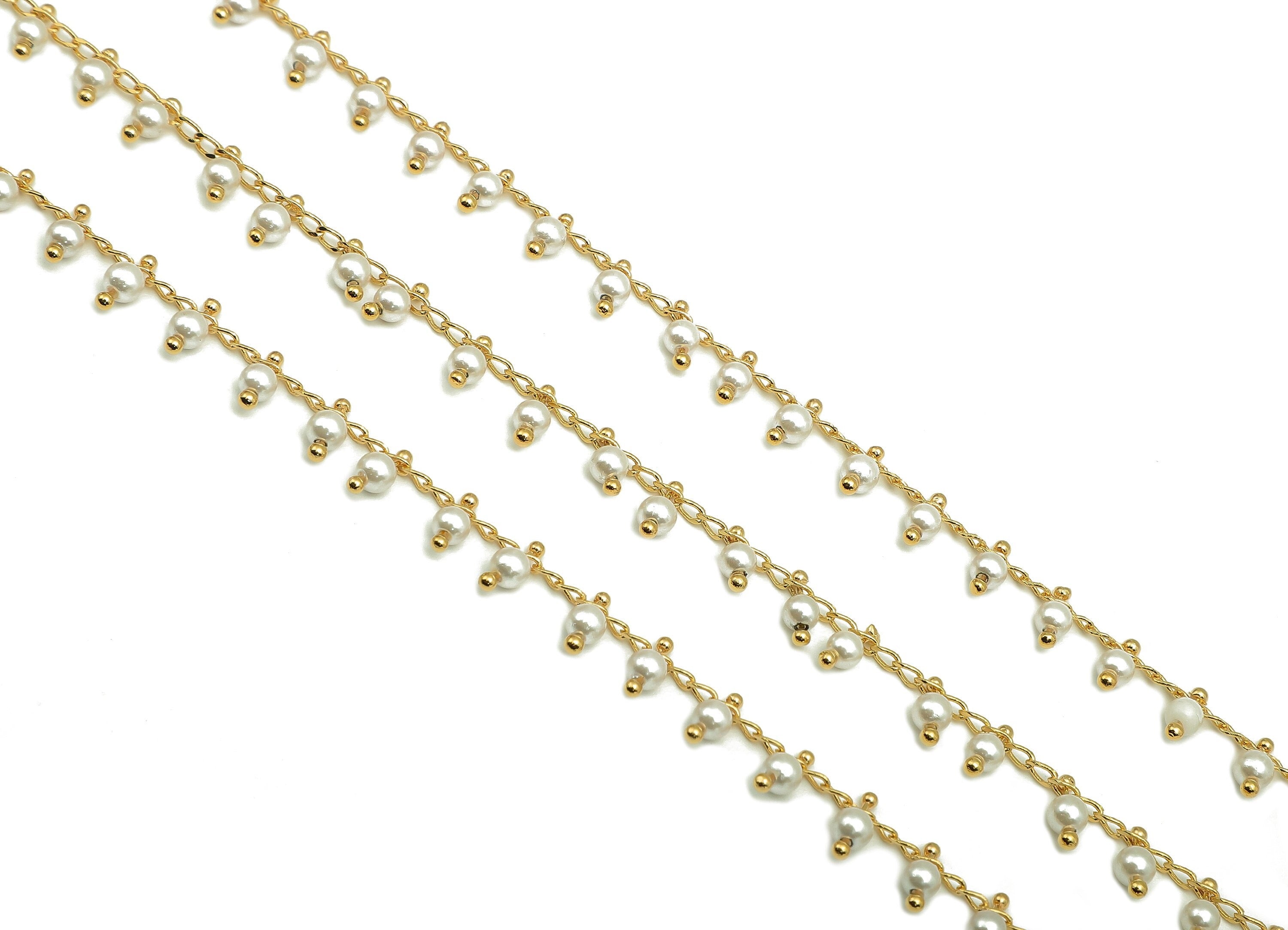 Brass Mini Curb Chain - Gold Satellite Curb Chain - Pearl Satellite Curb Chain - 18K Chains For Necklace - 8.8x3.1x3.1mm - RGP6331 - DOMEDBAZAAR