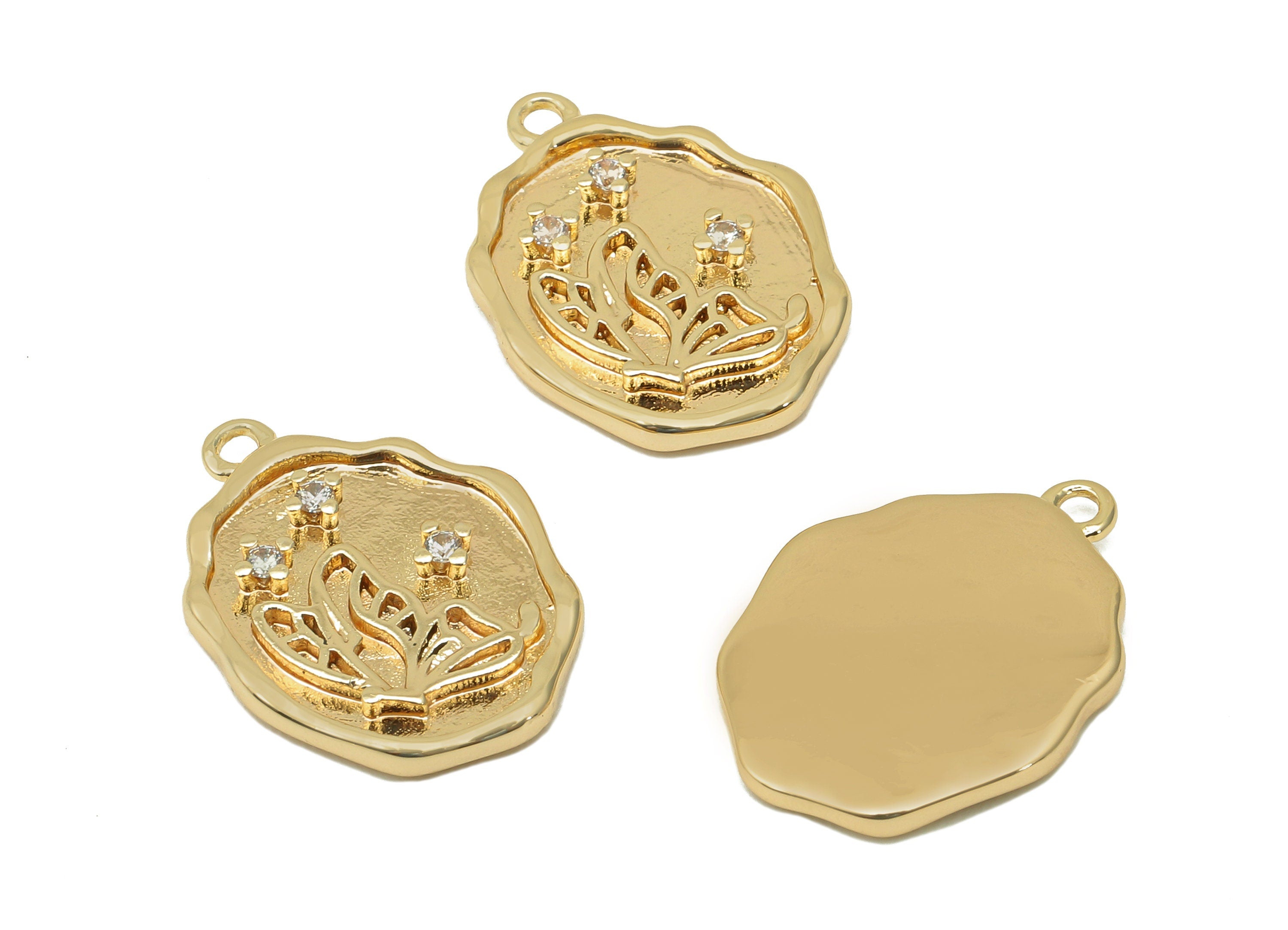 Brass Butterfly Oval Earring Charm - Zircon Star Flower Oval Earring - Pendant With Loop - 18K Real Gold Plating - 18.4x13.4x2.2mm -RGP5724 - DOMEDBAZAAR
