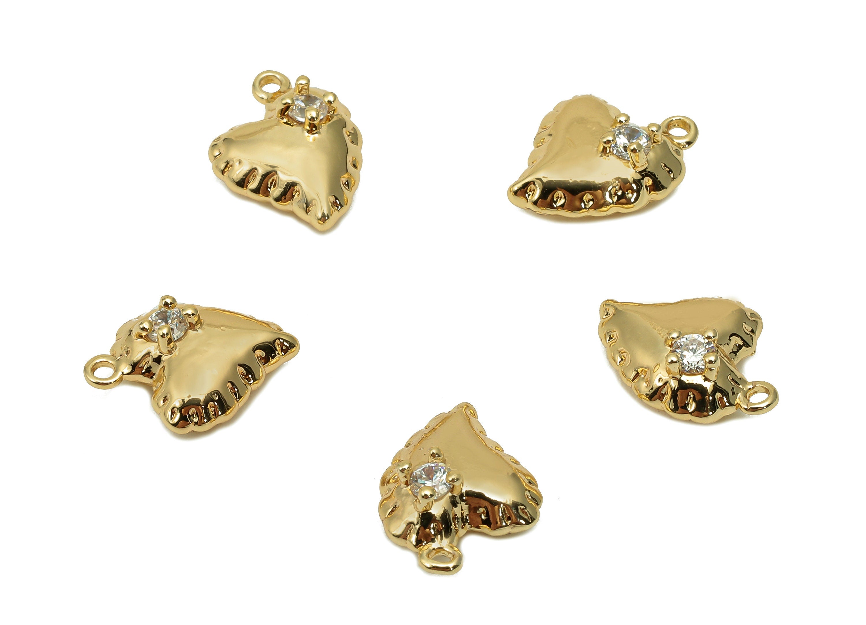 Brass Star Heart Earring Charm - Zircon Star Thick Heart Earring - Heart Pendant With Loop - 18K Real Gold Plating - 14x8.5x5.3mm - RGP5726 - DOMEDBAZAAR