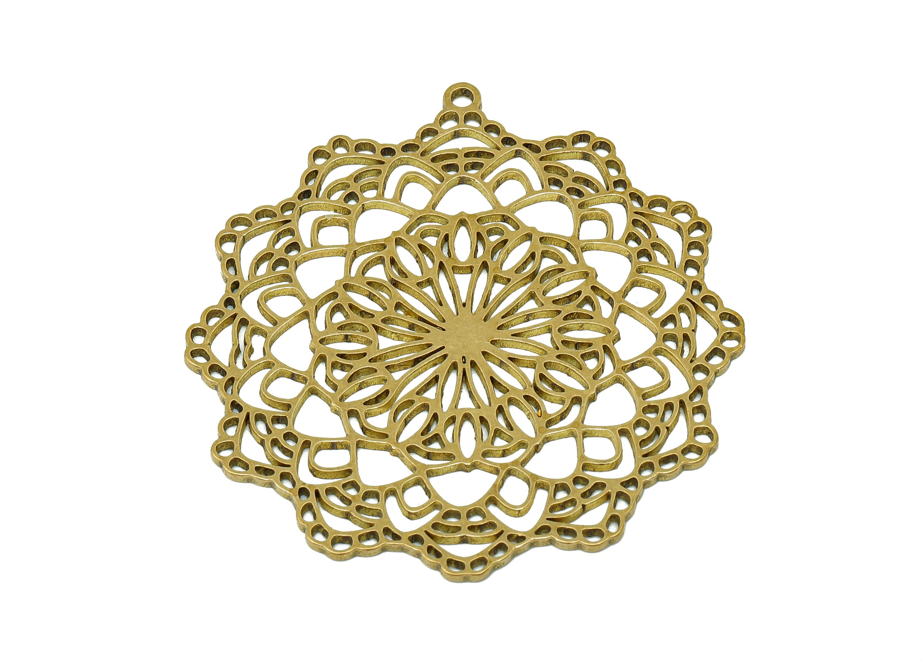 Brass Flower Earring Charms - Raw Brass Hollow Flower Earring - Flower Pendant With Loop - Botanical Charm For Necklace - 40x38x1mm -PPA6831 - DOMEDBAZAAR