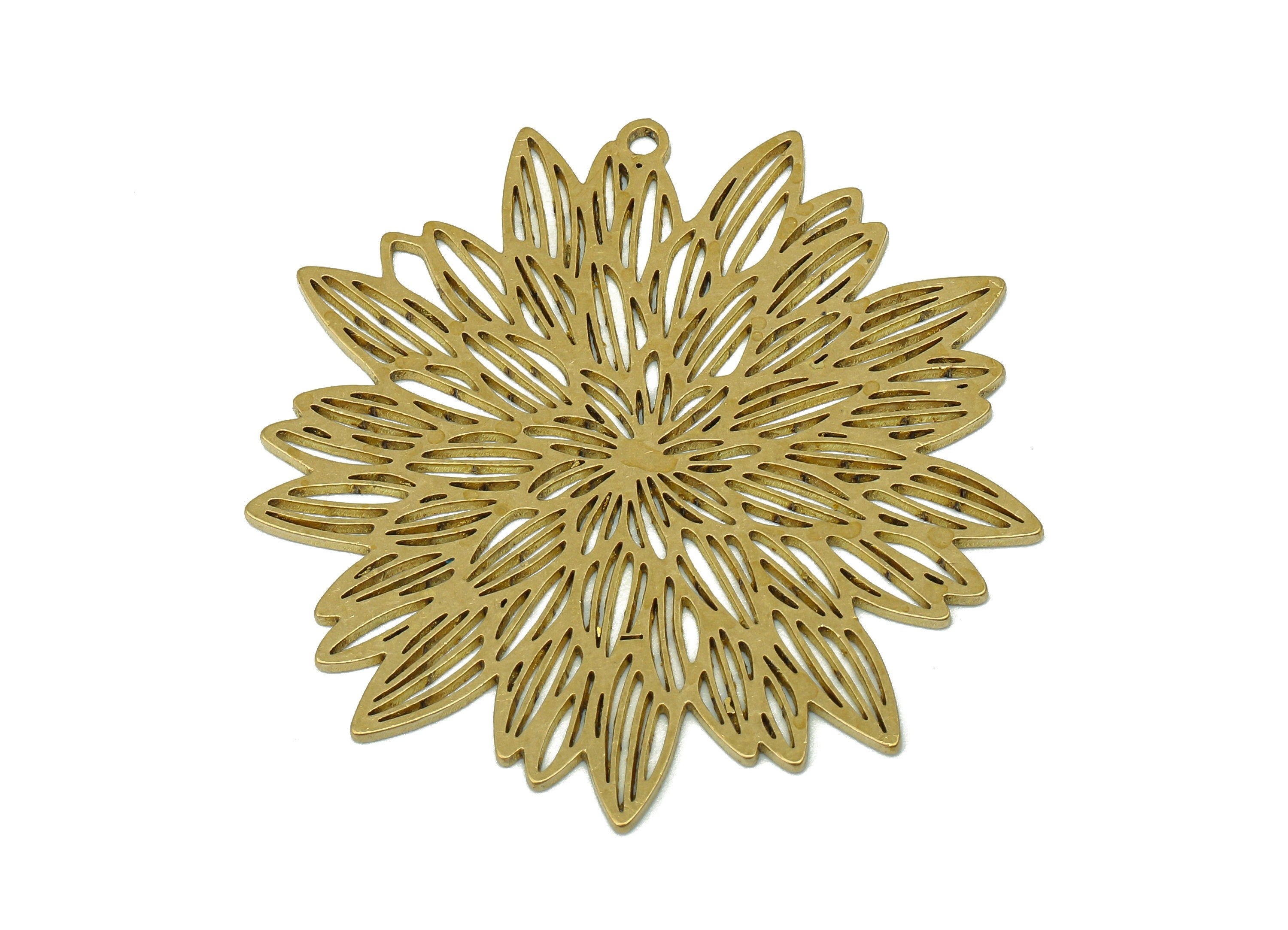 Brass Flower Earring Charms - Raw Brass Flower Earring - Flower Pendant With Loop - Botanical Charm For Necklace - 41.7x41.2x0.9mm - PPA6832 - DOMEDBAZAAR