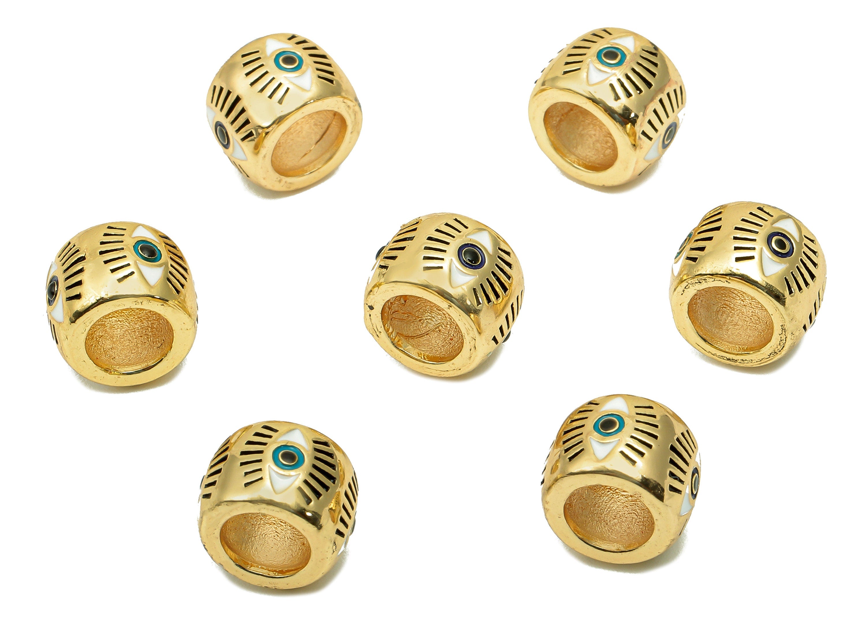 Brass Eye Round Spacer Beads - Enamel Eyelash Circle Beads Necklace - Ring Beads Bracelet - 18K Real Gold Plating - 9.9x7.1x1.4mm - RGP5736 - DOMEDBAZAAR