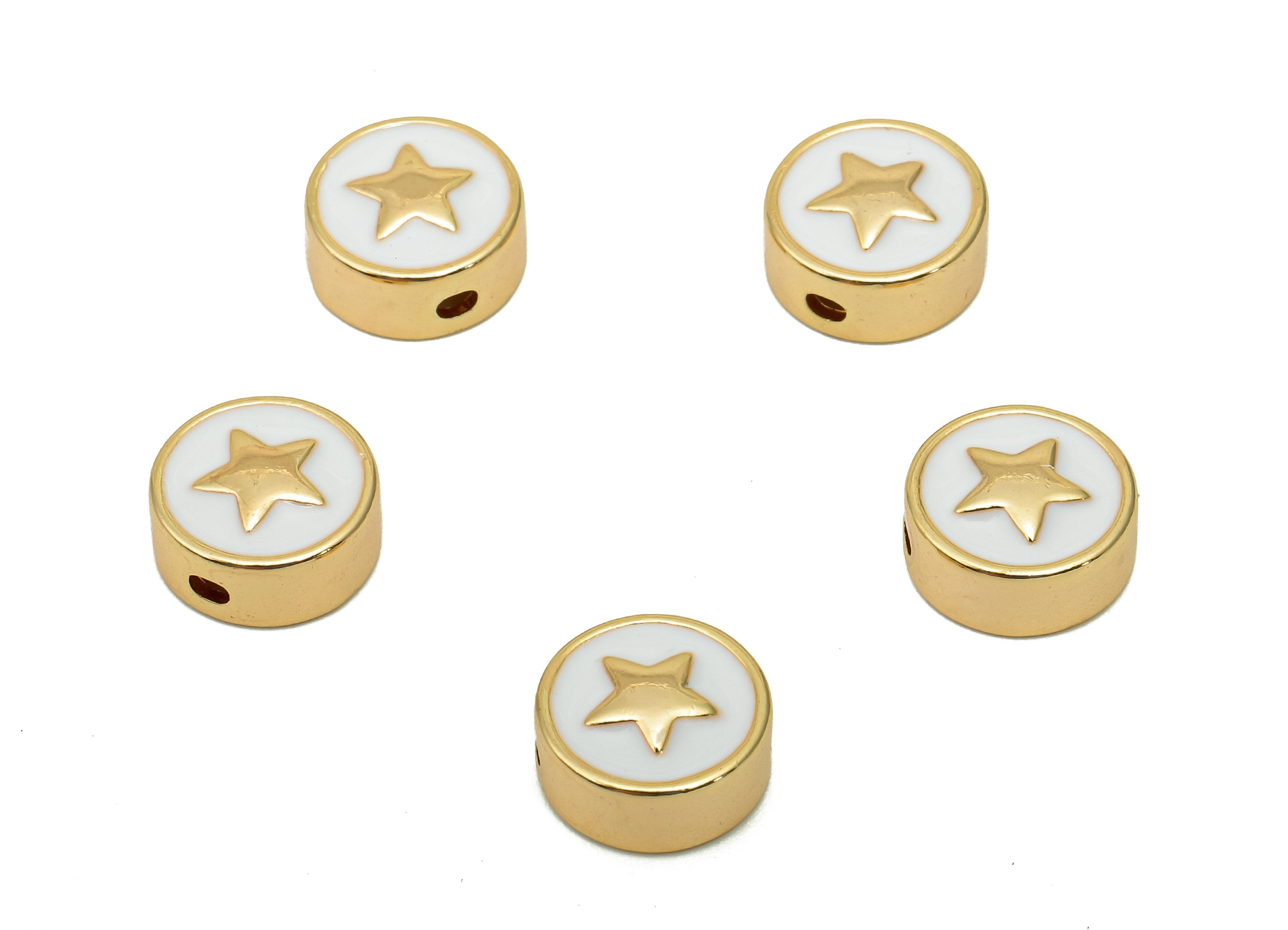 Brass Enamel Round Star Charm - Circle Spot Spacer Necklace - Dots Spacer Bracelet - 18K Real Gold Plating - 10.2x10.2x0.8mm - RGP5742A - DOMEDBAZAAR