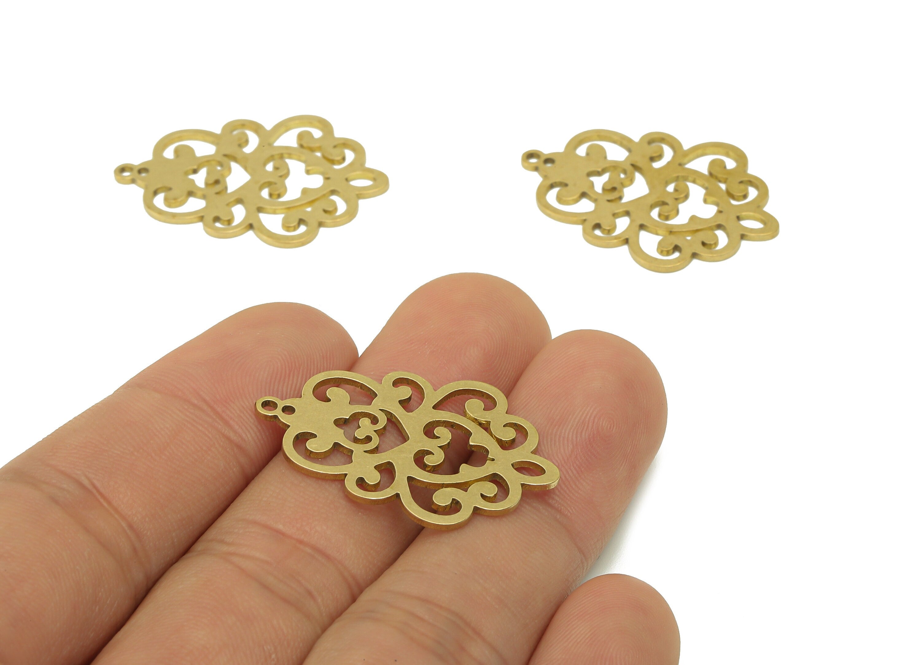 Brass Flower Earring Charms - Raw Brass Cutout Pattern Earring - Botanical Pendant With Loop - For Necklace - 31.9x21.5x0.9mm - PPA6910 - DOMEDBAZAAR