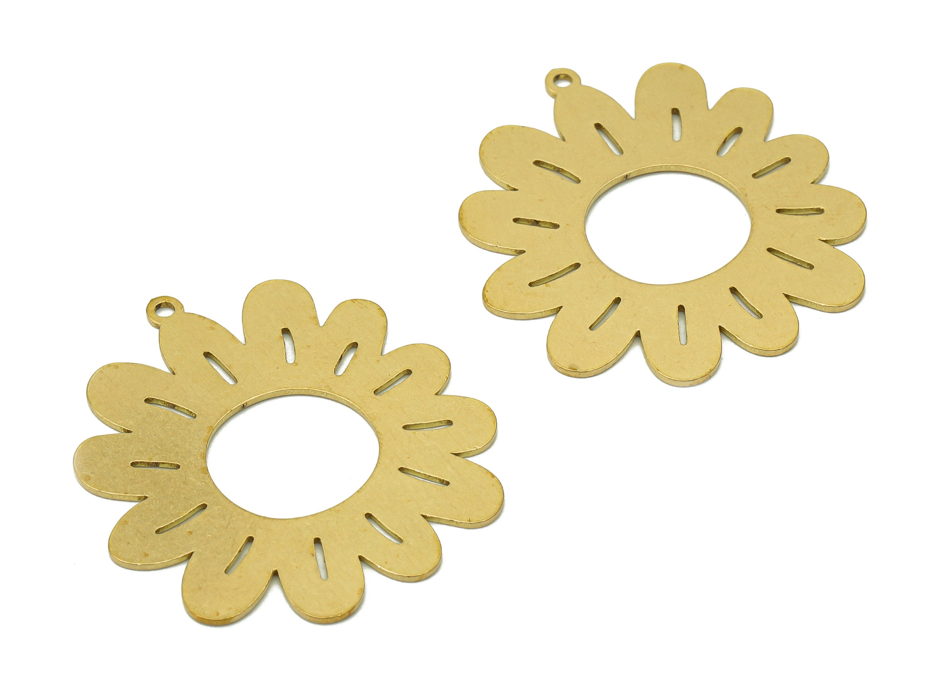 Brass Flower Earring Charms - Raw Brass Flower Earring - Flower Pendant With Loop - Botanical Charm For Necklace - 32.1x29.3x0.7mm - PPA6921 - DOMEDBAZAAR
