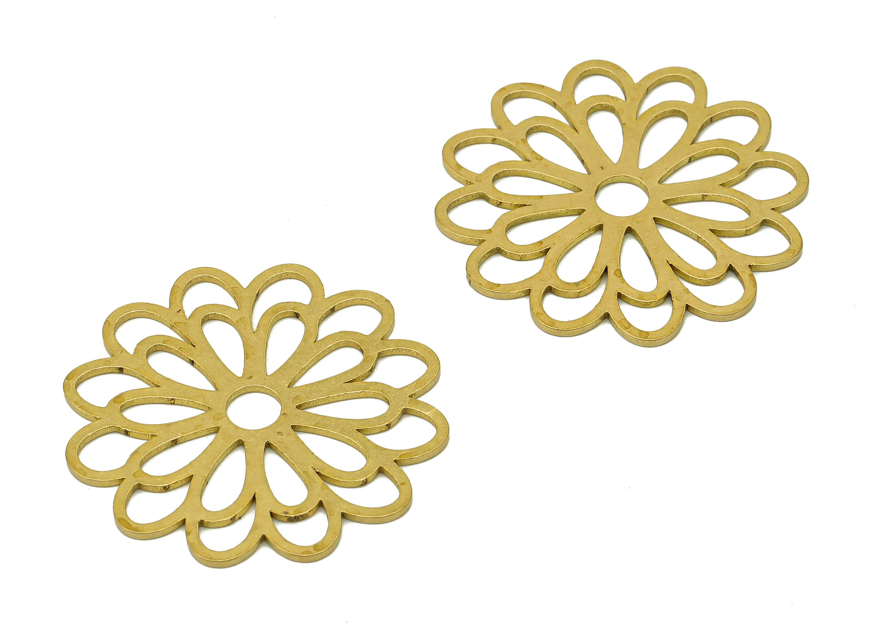 Brass Flower Earring Charms - Raw Brass Hollow Flower Earring - Botanical Pendant - Flower Charm For Necklace - 30.5x30.5x0.9mm - PPA6950 - DOMEDBAZAAR