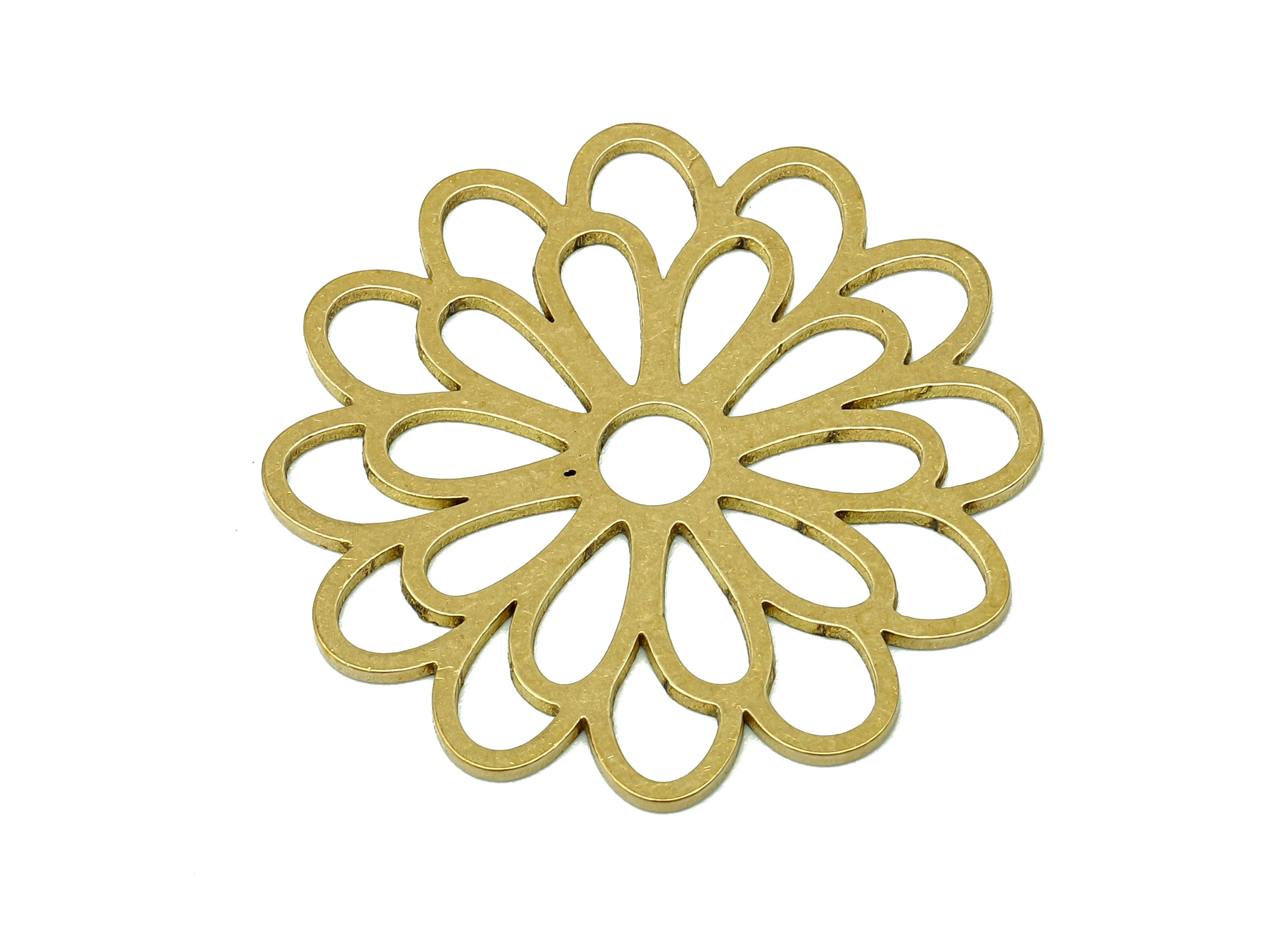 Brass Flower Earring Charms - Raw Brass Hollow Flower Earring - Botanical Pendant - Flower Charm For Necklace - 30.5x30.5x0.9mm - PPA6950 - DOMEDBAZAAR