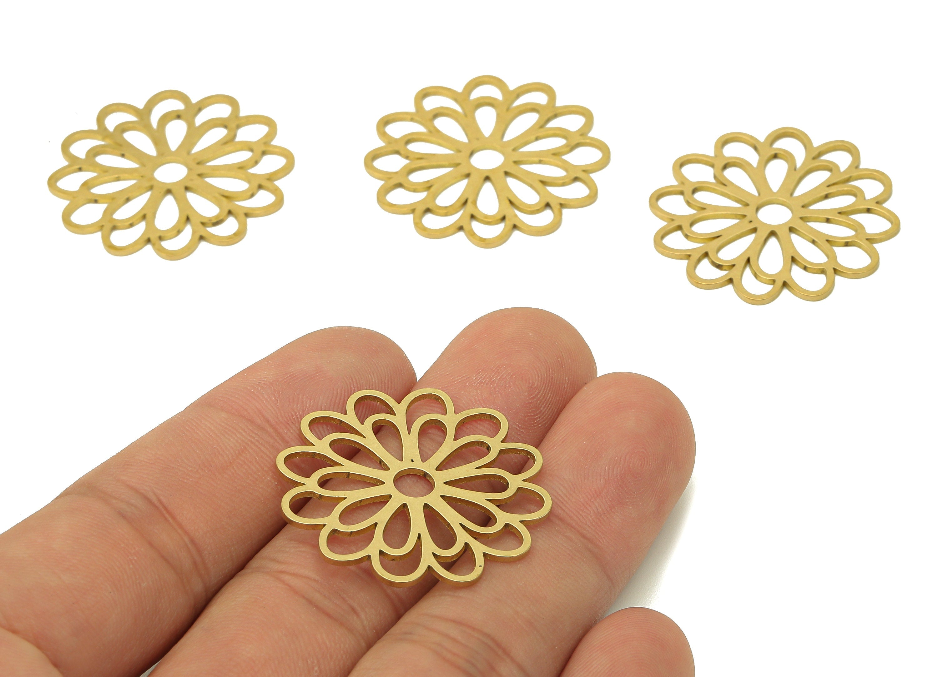 Brass Flower Earring Charms - Raw Brass Hollow Flower Earring - Botanical Pendant - Flower Charm For Necklace - 30.5x30.5x0.9mm - PPA6950 - DOMEDBAZAAR