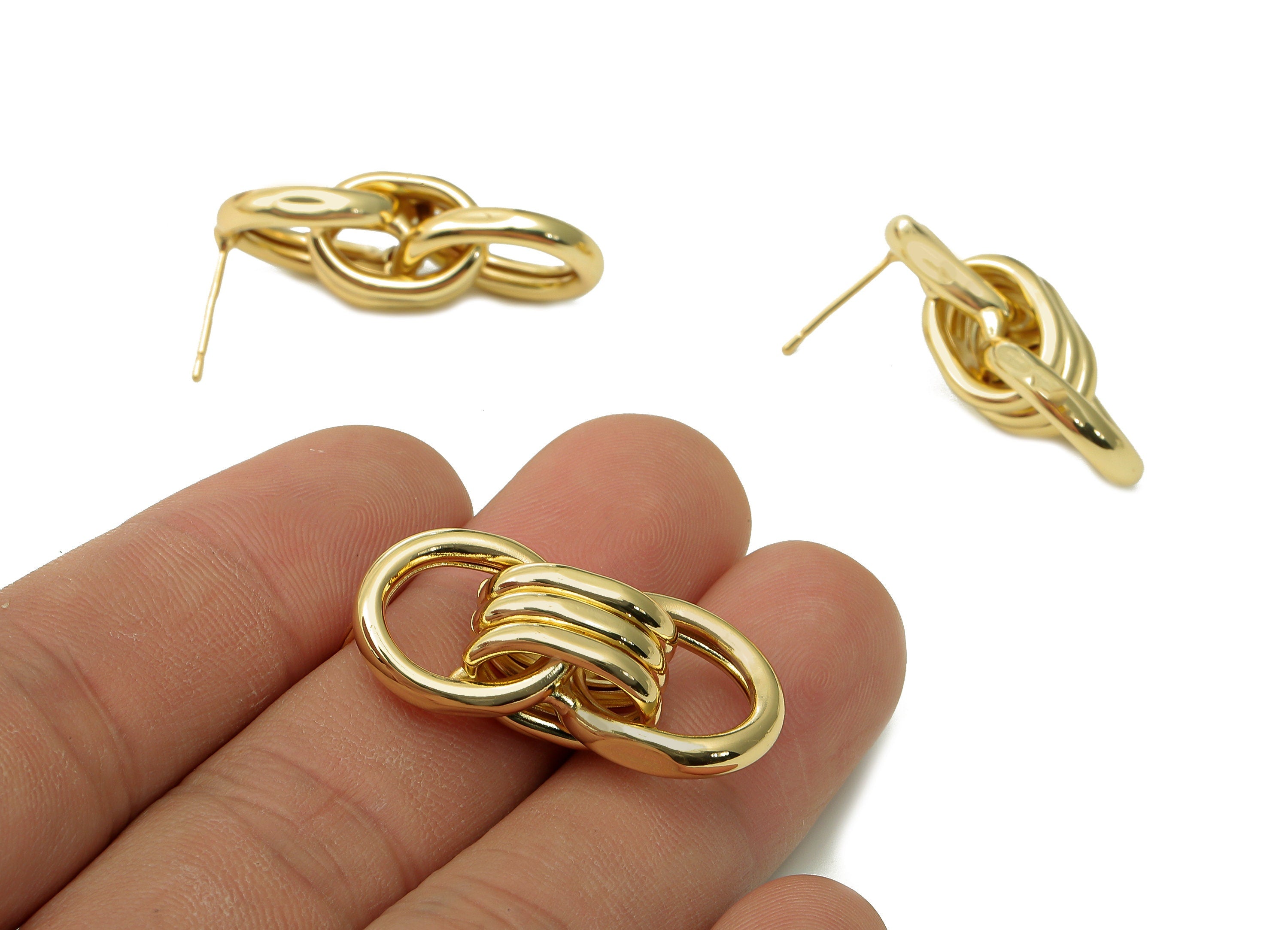 Brass Oval 8 Link Earring Post - Thick Infinity Stud Earring - 925 Silver Stud - 18K Real Gold Plating - 31.6x14.5x10.3mm -RGP5437 - DOMEDBAZAAR