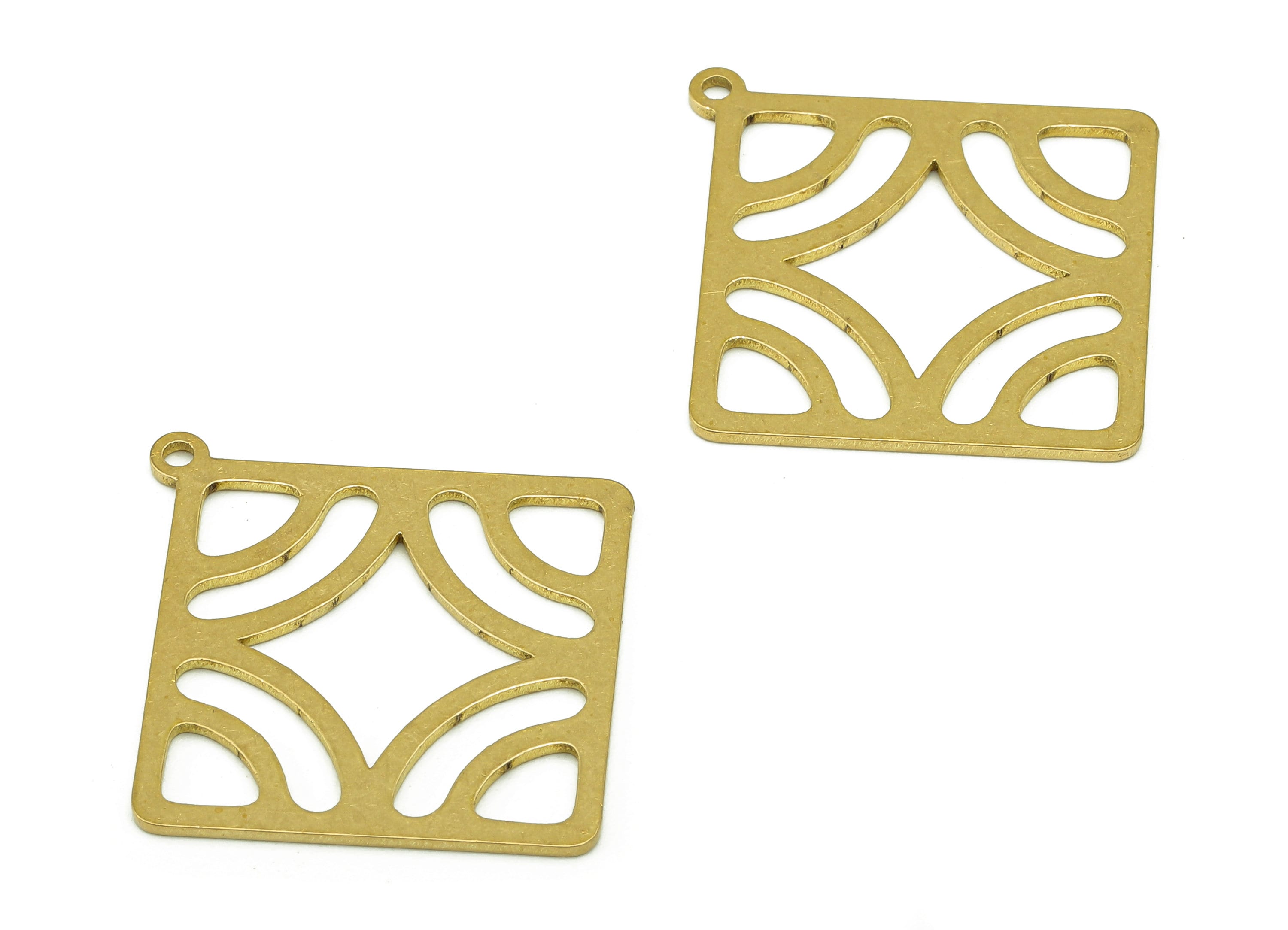 Brass Square Earring Charm - Raw Brass Cutout Triangles Square Earring - Diamond Pendant With Loop - For Necklace - 32x29.5x0.9mm - PPA7142 - DOMEDBAZAAR