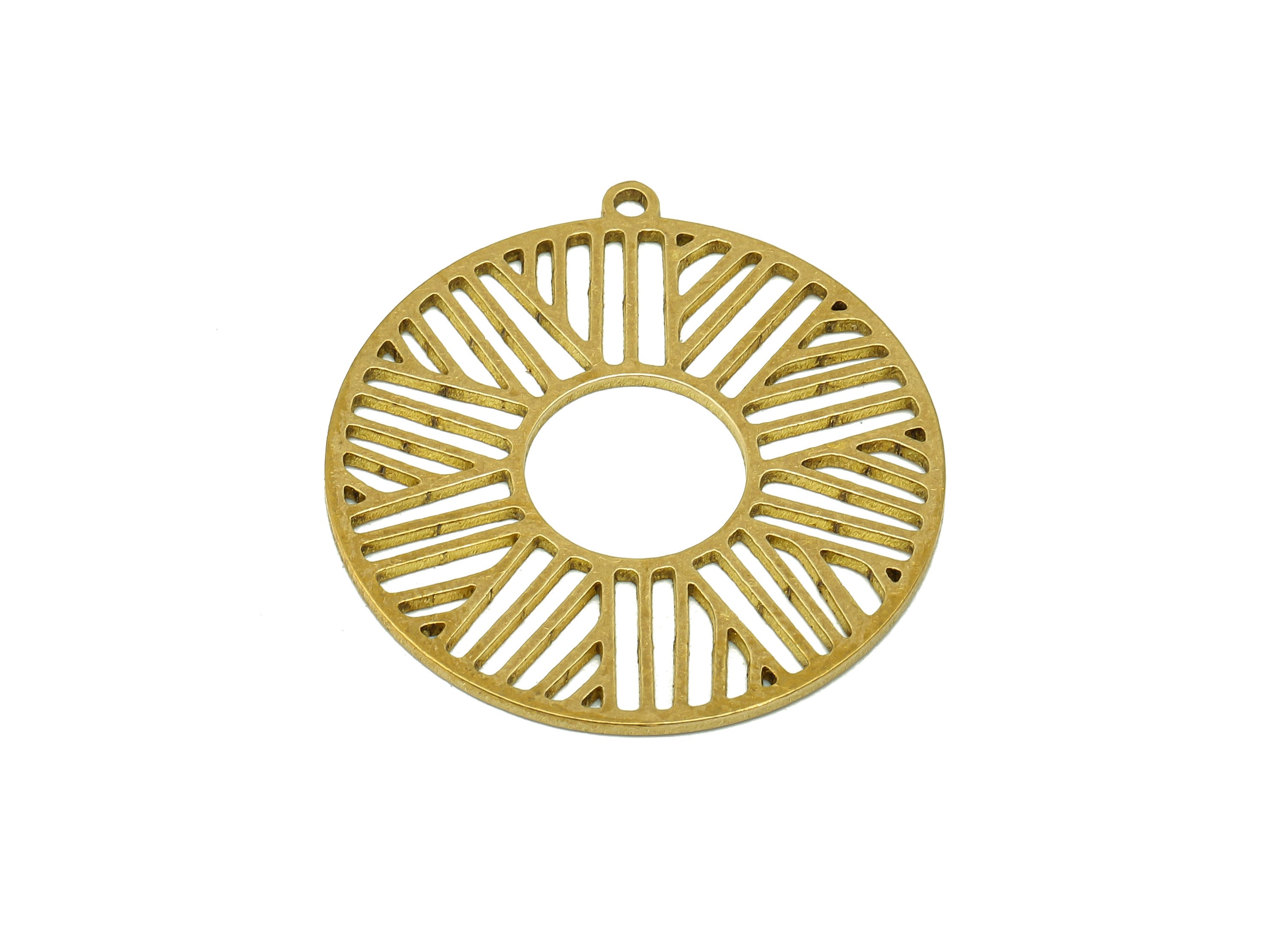 Brass Round Earring Charms - Raw Brass Circle Cutout Earring - Round Pendant With Loop - Circle Charm For Necklace - 31.9x29.6x0.8mm-PPA7221 - DOMEDBAZAAR