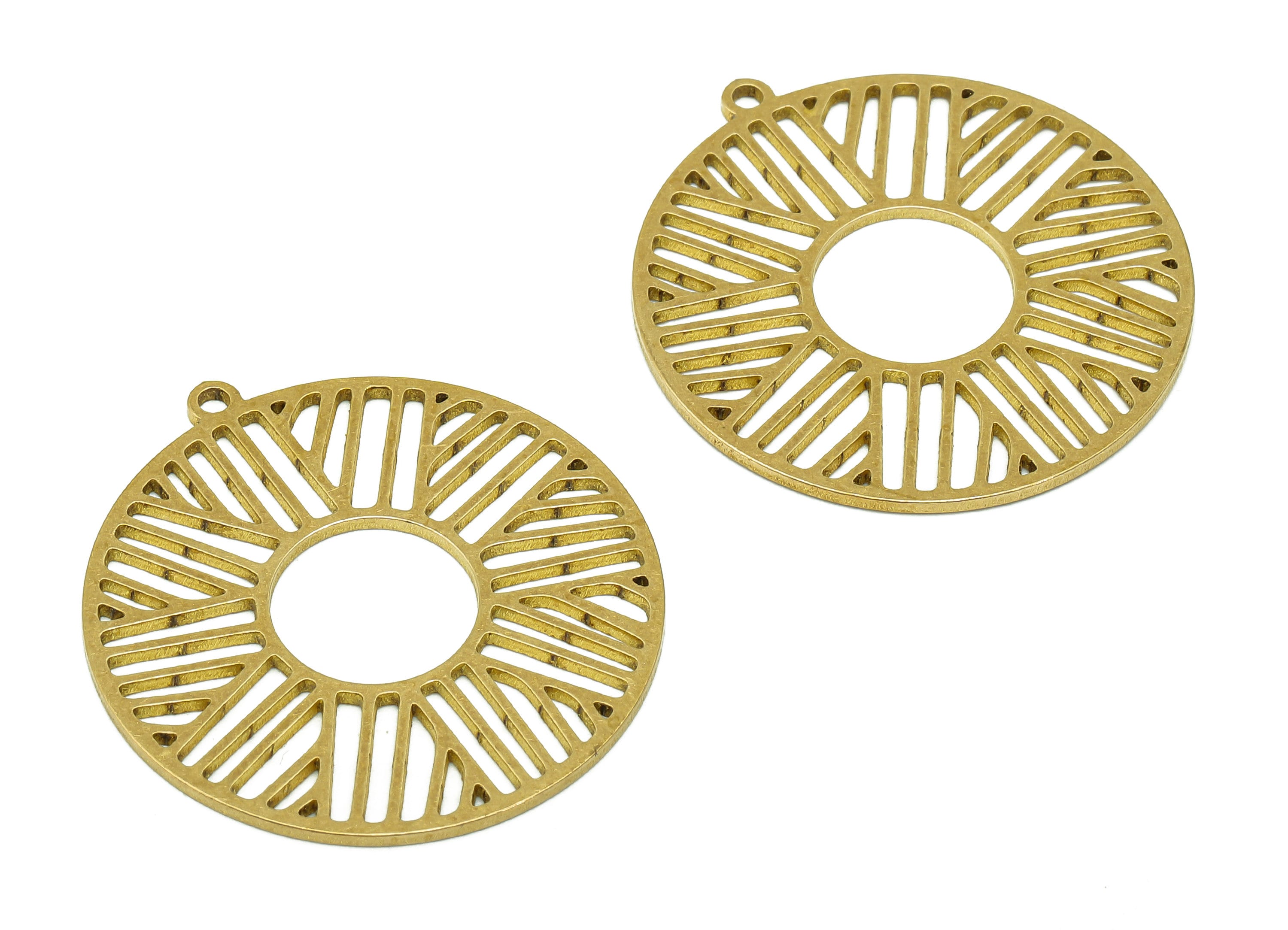Brass Round Earring Charms - Raw Brass Circle Cutout Earring - Round Pendant With Loop - Circle Charm For Necklace - 31.9x29.6x0.8mm-PPA7221 - DOMEDBAZAAR