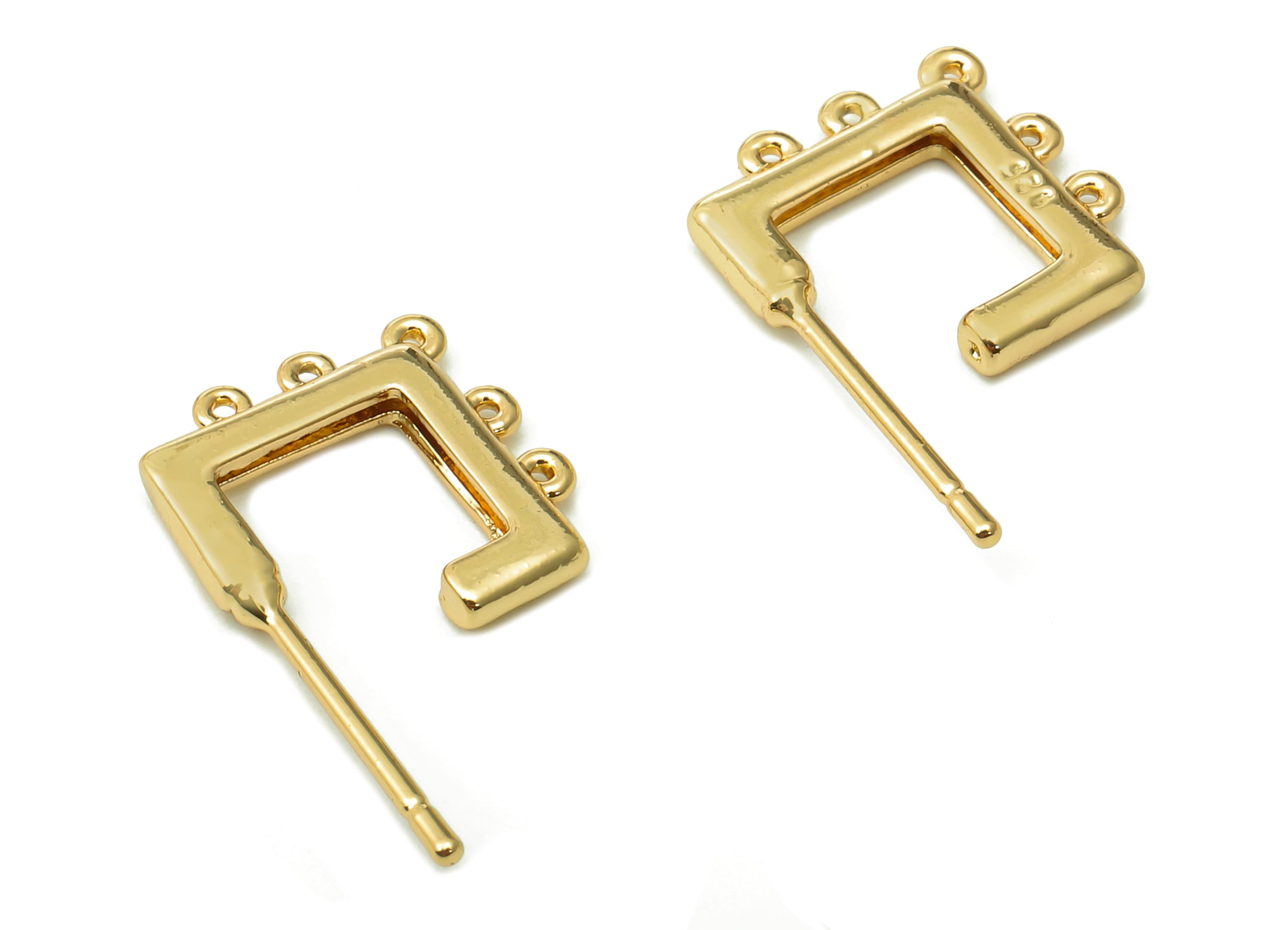 Brass Open Square Stud Earring - Hoop Earring Post With 5 Loops - 316 Stainless Steel - 18K Real Gold Plating - 14.9x12.3x1.7mm - RGP5453 - DOMEDBAZAAR