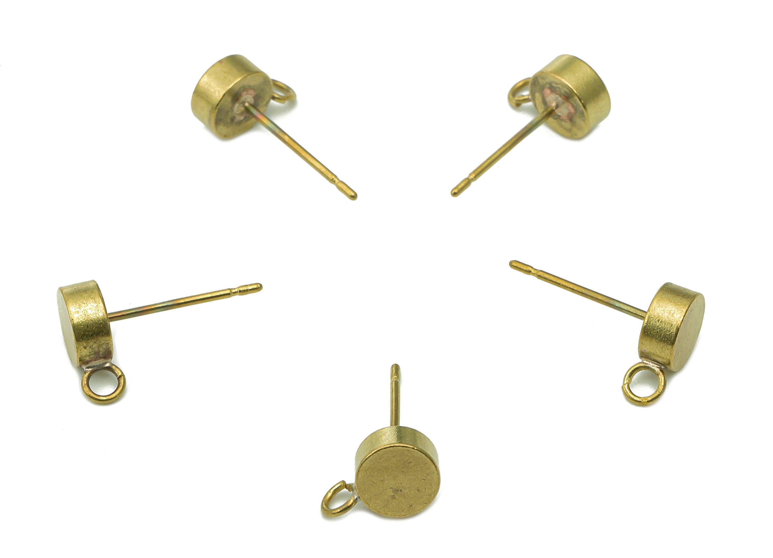 Brass Mini Thick Round Earring Posts - Raw Brass Mini Circle Stud Earring - Earring With Loop - Brass Stud - 9.1x6x2.7mm - PP8030 - DOMEDBAZAAR