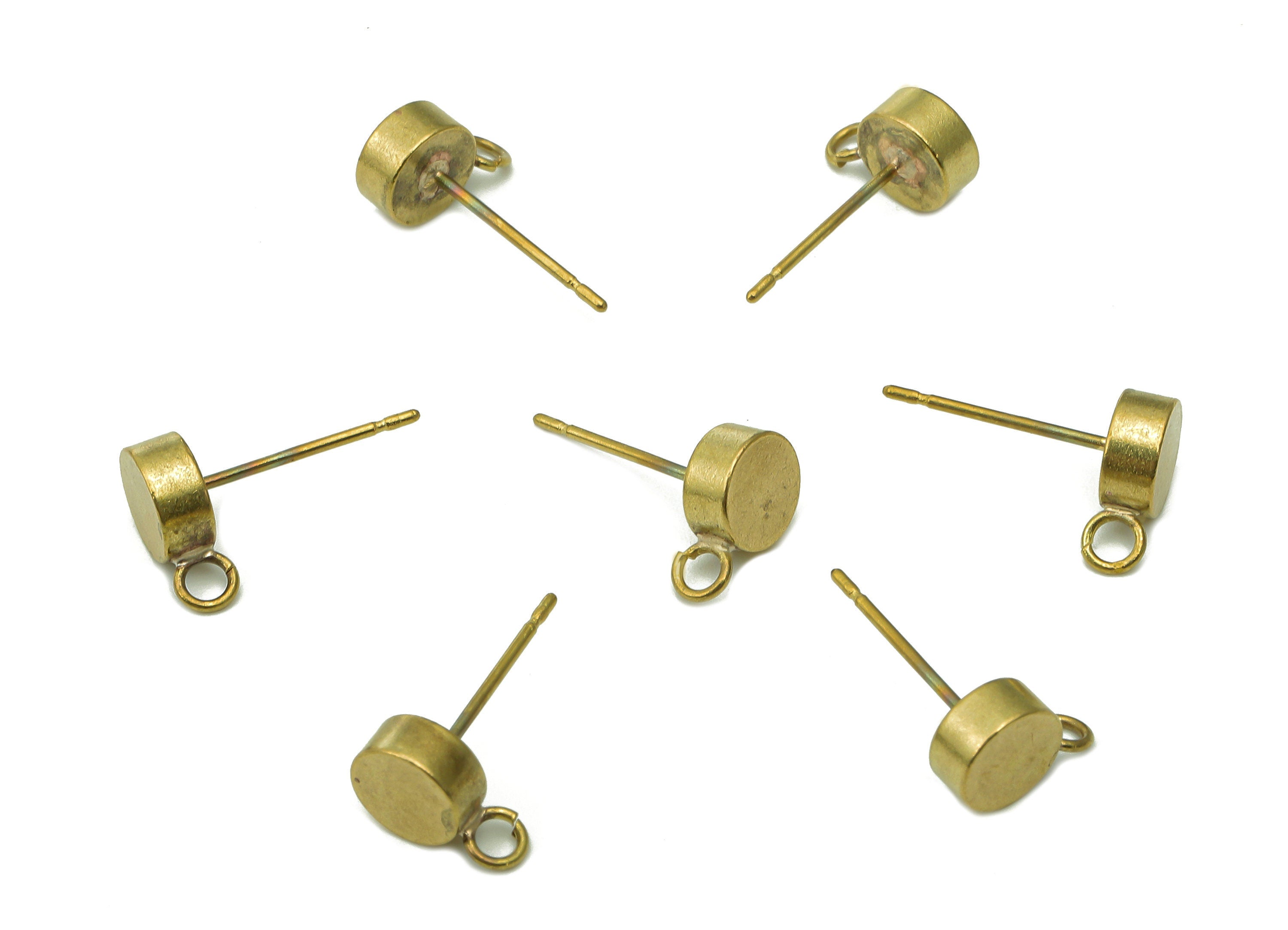 Brass Mini Thick Round Earring Posts - Raw Brass Mini Circle Stud Earring - Earring With Loop - Brass Stud - 9.1x6x2.7mm - PP8030 - DOMEDBAZAAR