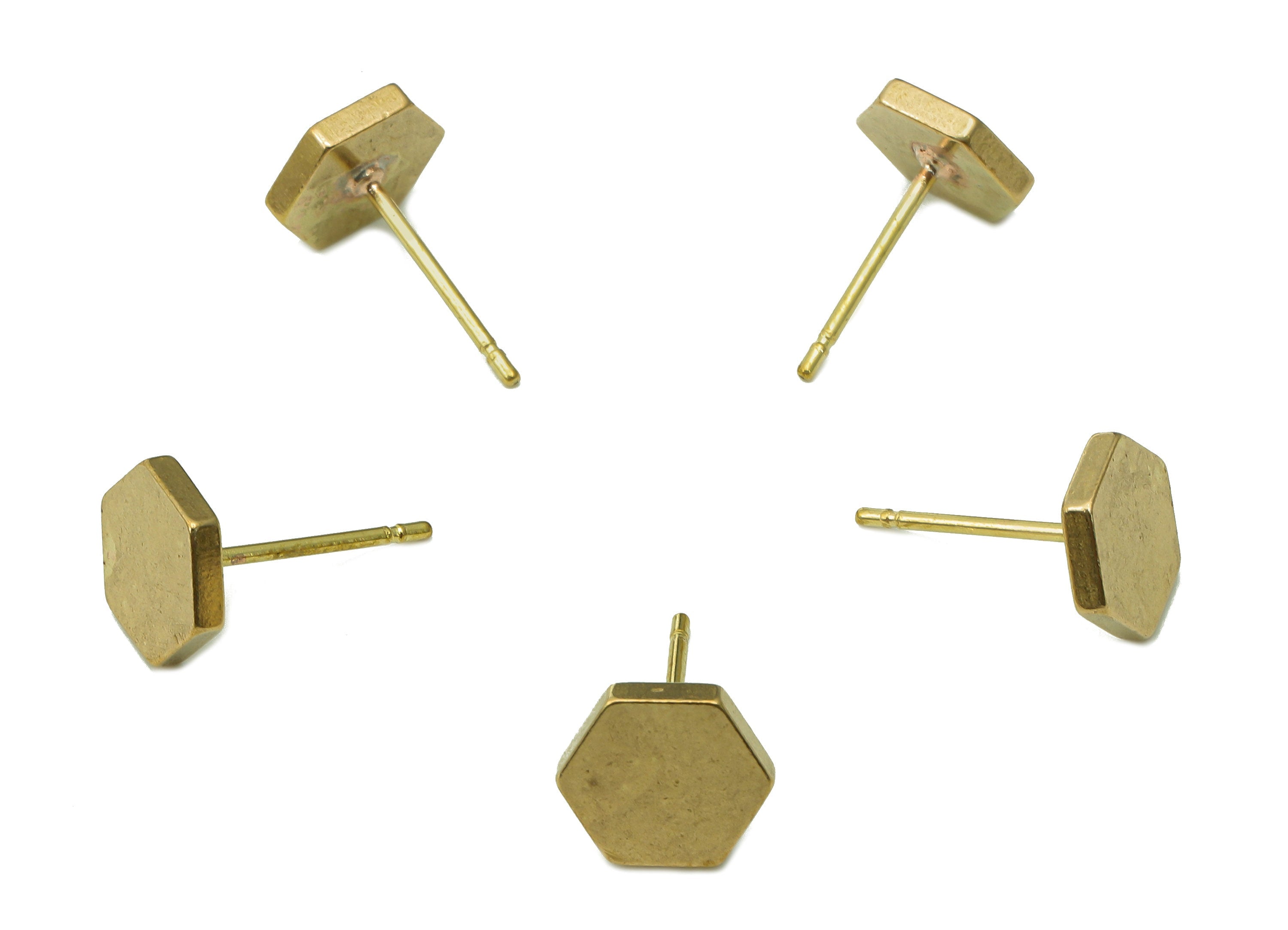 Brass Mini Thick Hexagon Earring Posts - Raw Brass Mini Hexagon Stud Earring - Brass Stud - Earring Findings - 7.9x7.9x1.3mm - PP8045 - DOMEDBAZAAR