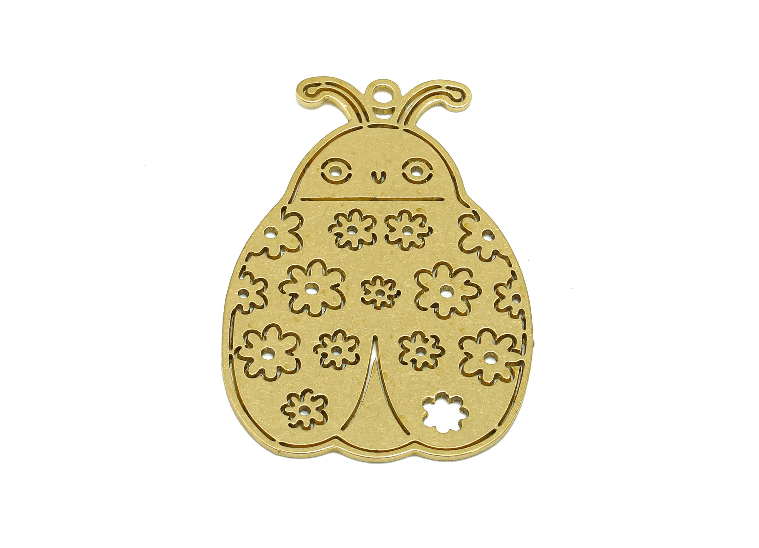Brass Insect Earring Charms - Raw Brass Cutout Flower Ladybug Earring - Insect Pendant With Loop - For Necklace - 35.6x32.38x0.9mm - PPZ0214 - DOMEDBAZAAR