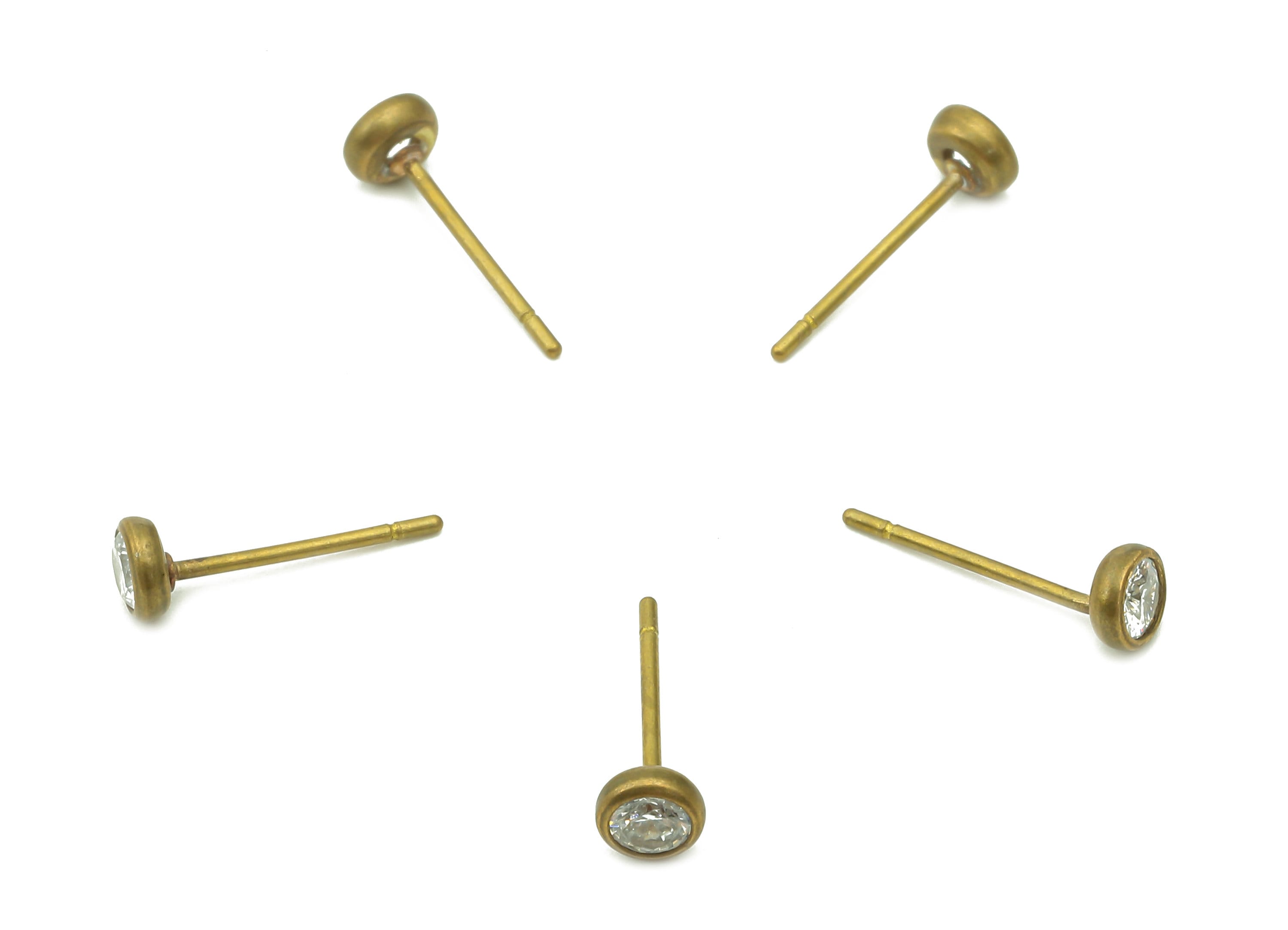 Brass Mini Round Earring Posts - Raw Brass Tiny Circle Stud Earring - Brass Stud With CZ - Earring Findings - 4x4x1.9mm - PP8035 - DOMEDBAZAAR