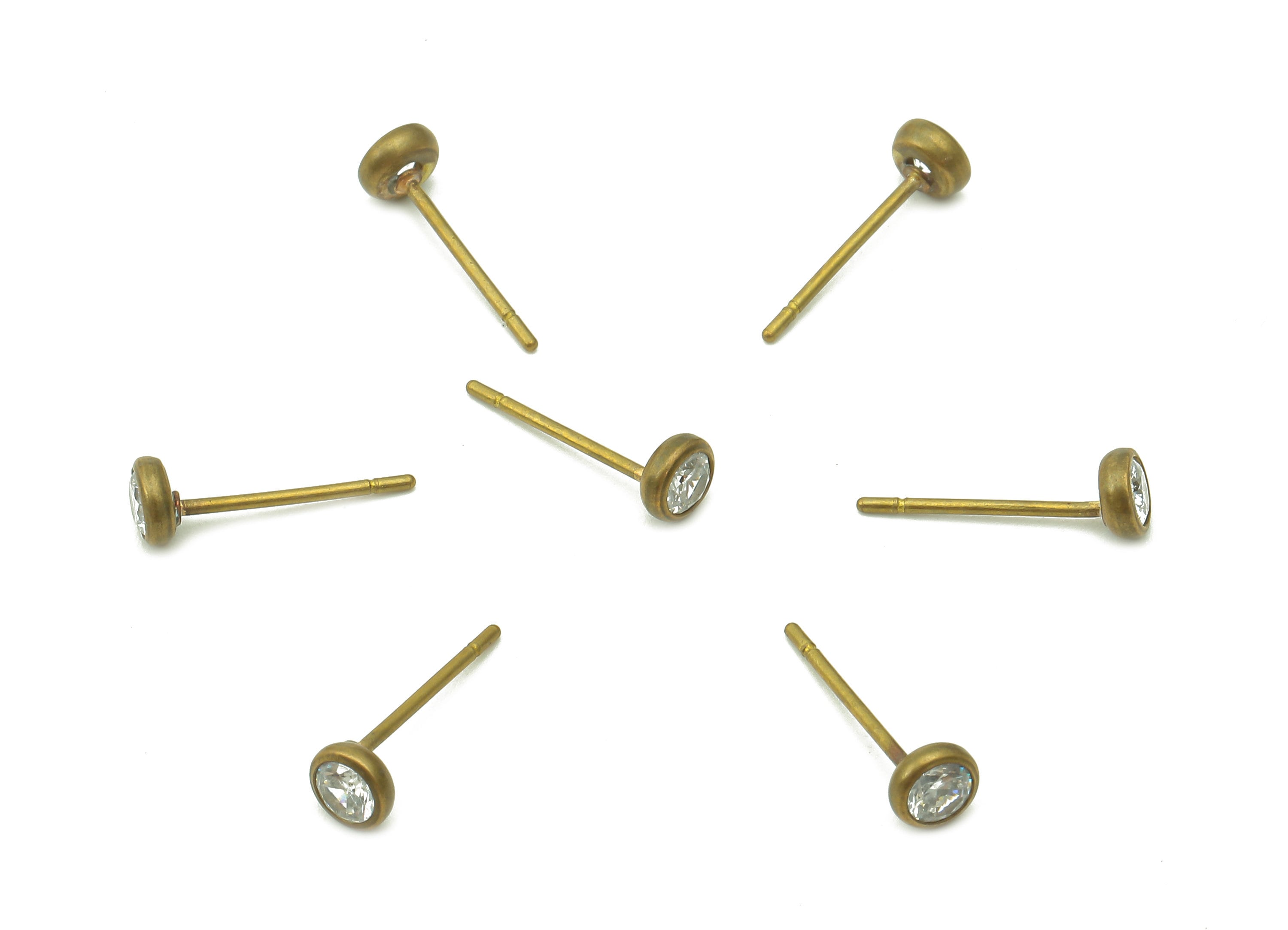 Brass Mini Round Earring Posts - Raw Brass Tiny Circle Stud Earring - Brass Stud With CZ - Earring Findings - 4x4x1.9mm - PP8035 - DOMEDBAZAAR