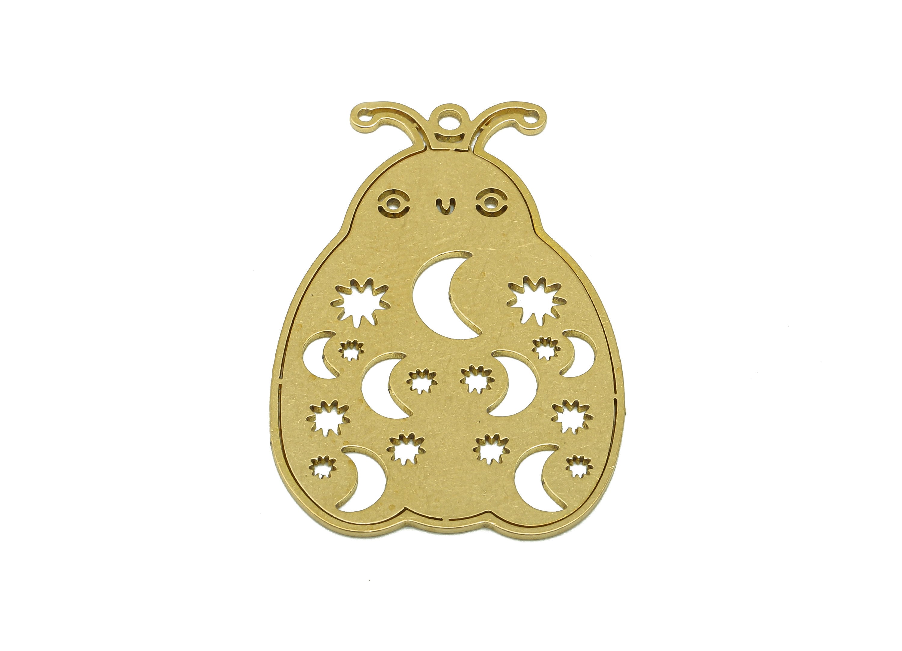 Brass Insect Earring Charm - Raw Brass Cutout Star And Moon Ladybug Earring - Insect Pendant With Loop - For Necklace - 35x24x1mm - PPZ0216 - DOMEDBAZAAR