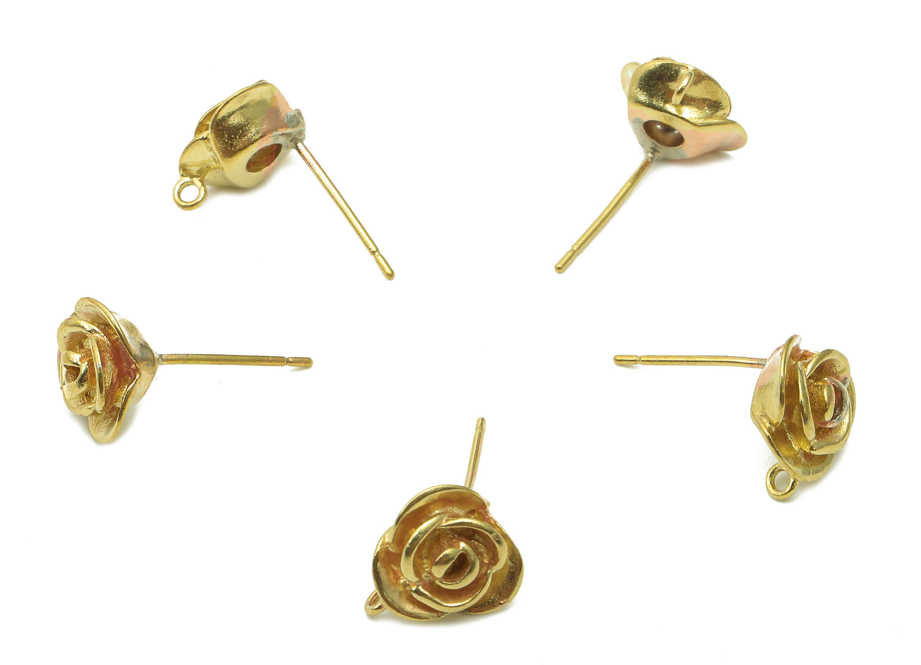 Brass Rose Earring Posts - Raw Brass Flower Stud Earring With Loop - Botanical Brass Stud - Earring Findings - 1.3x10.8x10.1mm - PP8029 - DOMEDBAZAAR