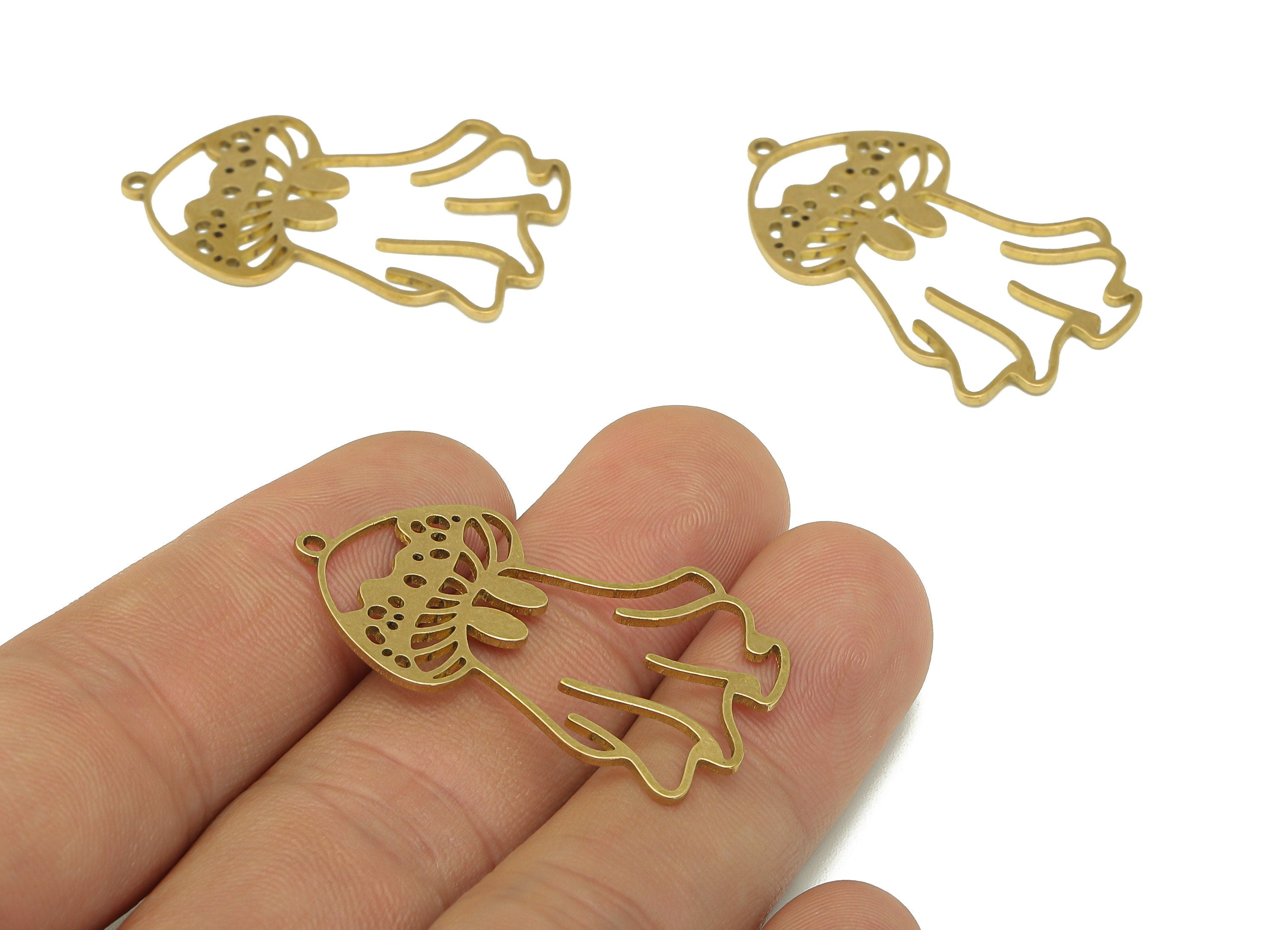 Brass Mushroom Earring Charms - Raw Brass Botanical Earring - Ghost Pendant With Loop - Charm For Necklace - 37.86x23x0.88mm - PPZ0227 - DOMEDBAZAAR