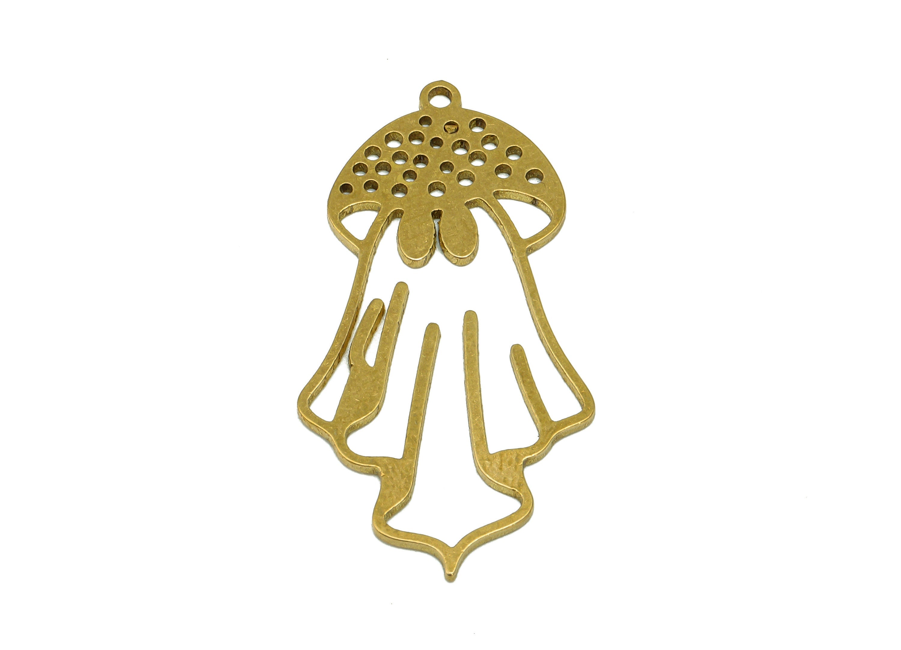 Brass Mushroom Earring Charms - Raw Brass Dots Ghost Earring - Botanical Pendant With Loop - Charm For Necklace - 37.4x19x0.83mm - PPZ0228 - DOMEDBAZAAR