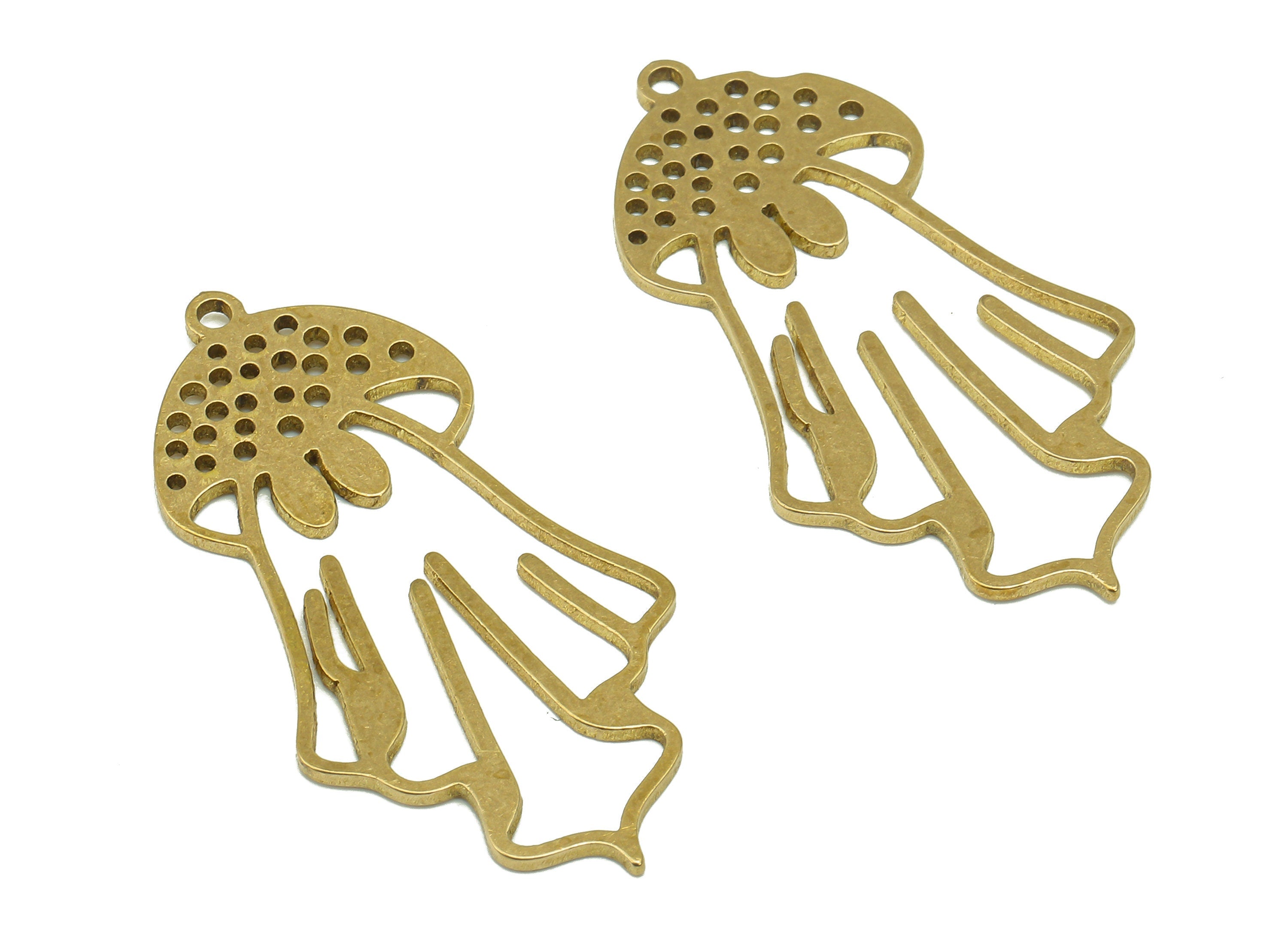 Brass Mushroom Earring Charms - Raw Brass Dots Ghost Earring - Botanical Pendant With Loop - Charm For Necklace - 37.4x19x0.83mm - PPZ0228 - DOMEDBAZAAR
