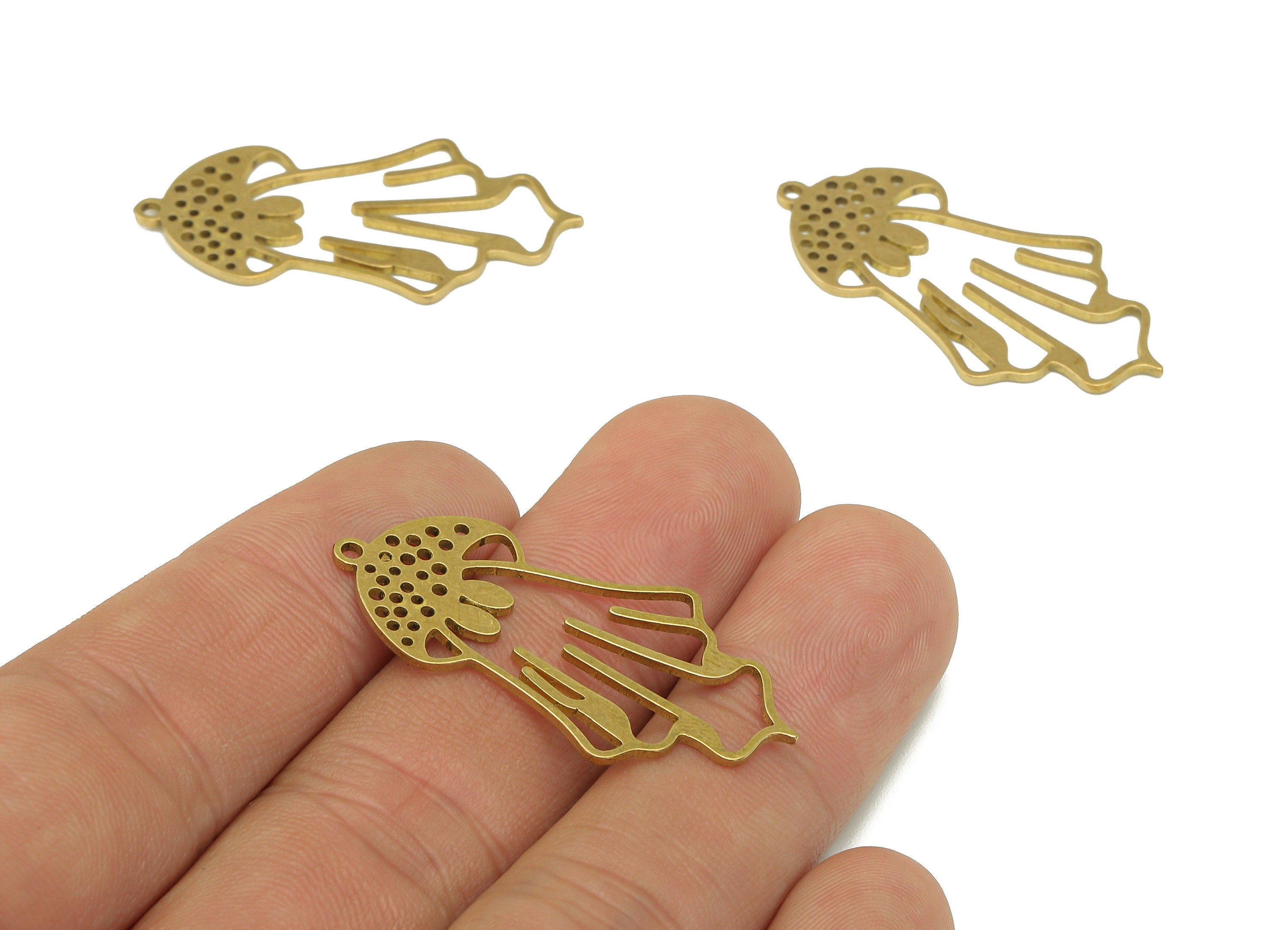 Brass Mushroom Earring Charms - Raw Brass Dots Ghost Earring - Botanical Pendant With Loop - Charm For Necklace - 37.4x19x0.83mm - PPZ0228 - DOMEDBAZAAR