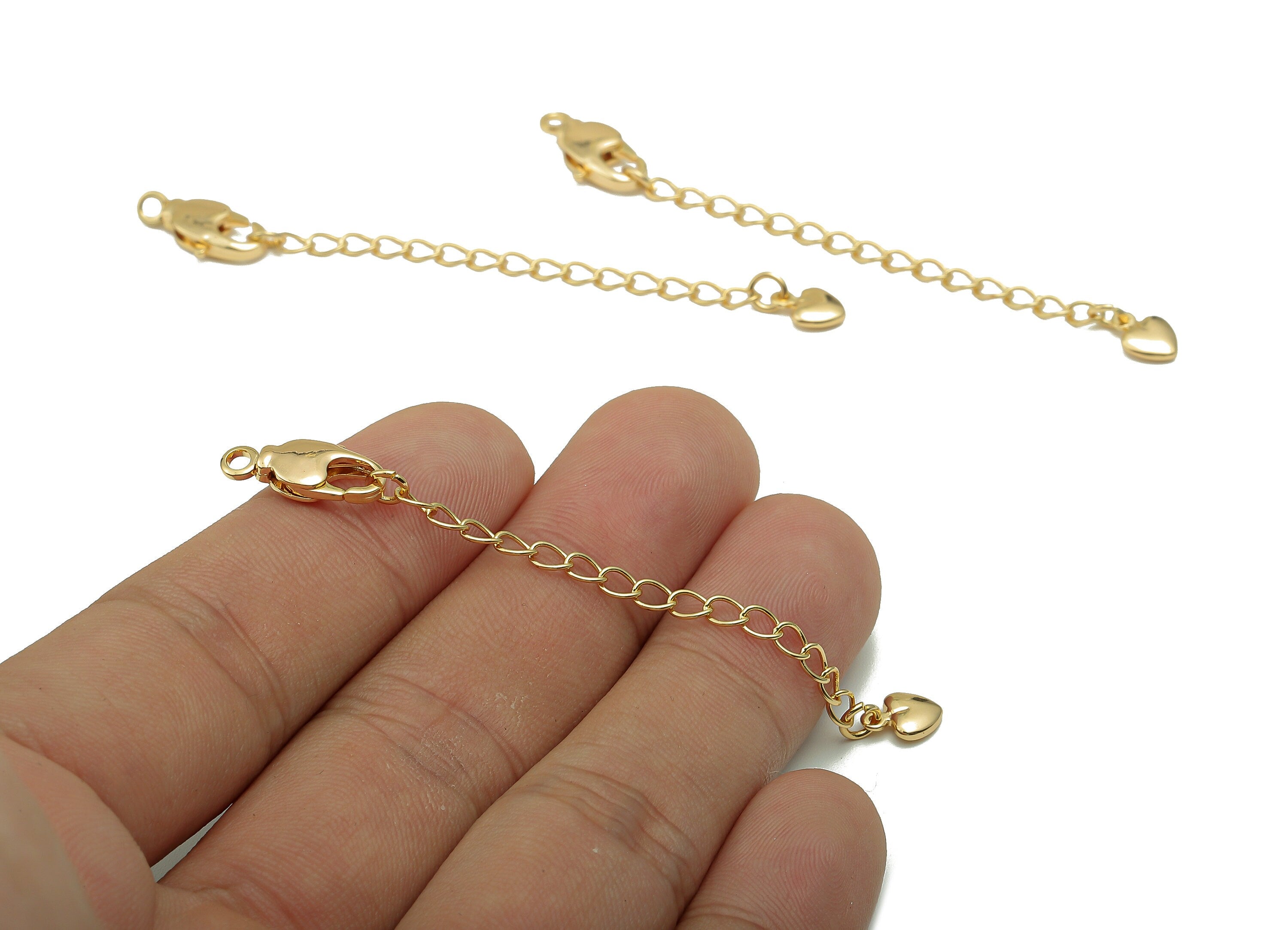 Extender Curb Chain - Extender Safety Clasp - Heart Lobster Clasp - Extension Chain - Parrot Clasps -18K Real Gold Plating -70x8x3mm-RGP5569 - DOMEDBAZAAR