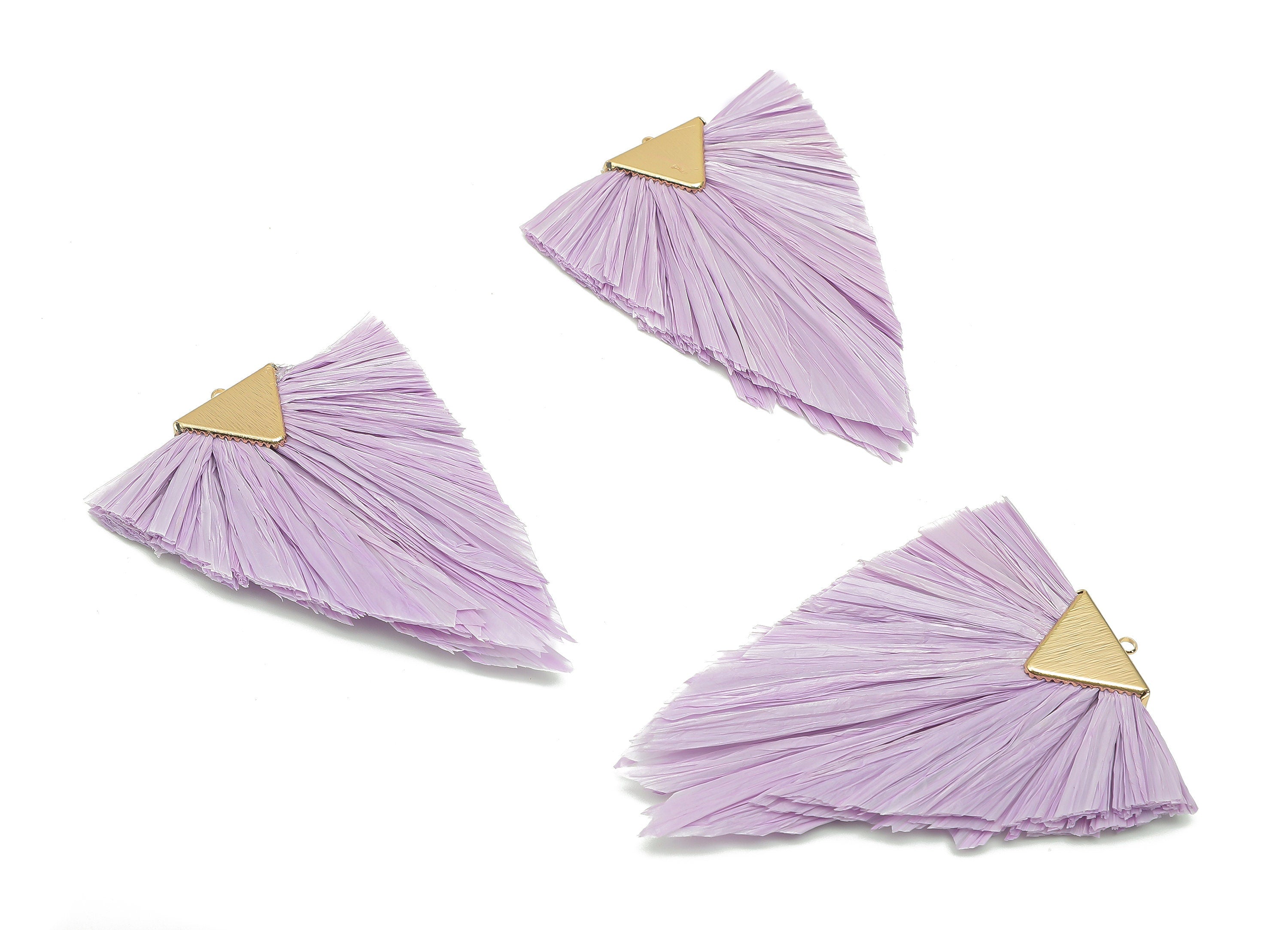 Alloy Raffia Triangle Tassels Charm - Purple Raffia Tassel Pendant With Loop - Handmade Tassels - Gold Tone Plated- 80.3x56.8x5.5mm -RS1060P - DOMEDBAZAAR