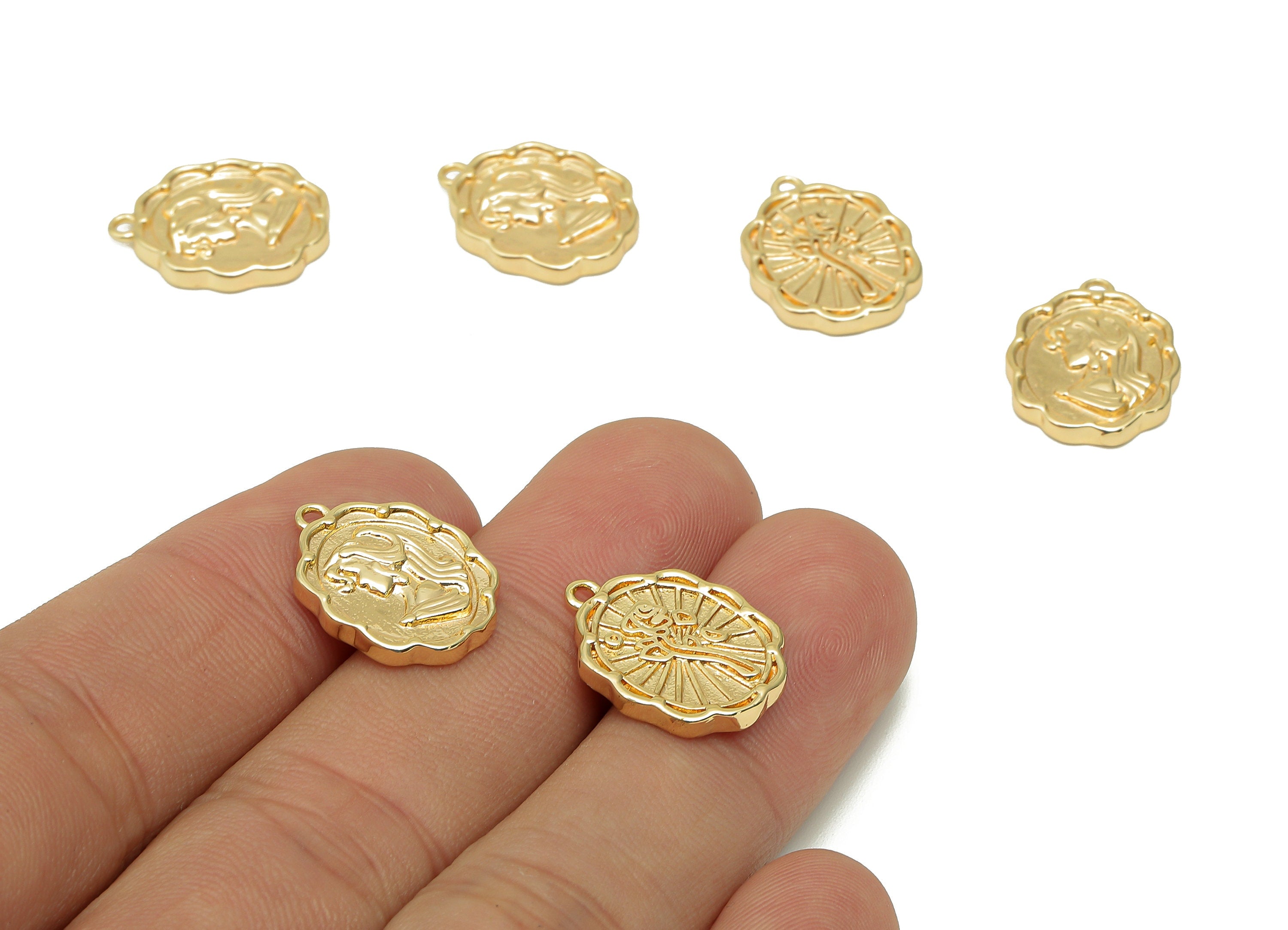 Brass Relief Portrait Oval Earring - Gold Girl Textured Flower Charm - Pendant With Loop - 18K Real Gold Plating - 17.8x14x2.2mm - RGP5702 - DOMEDBAZAAR
