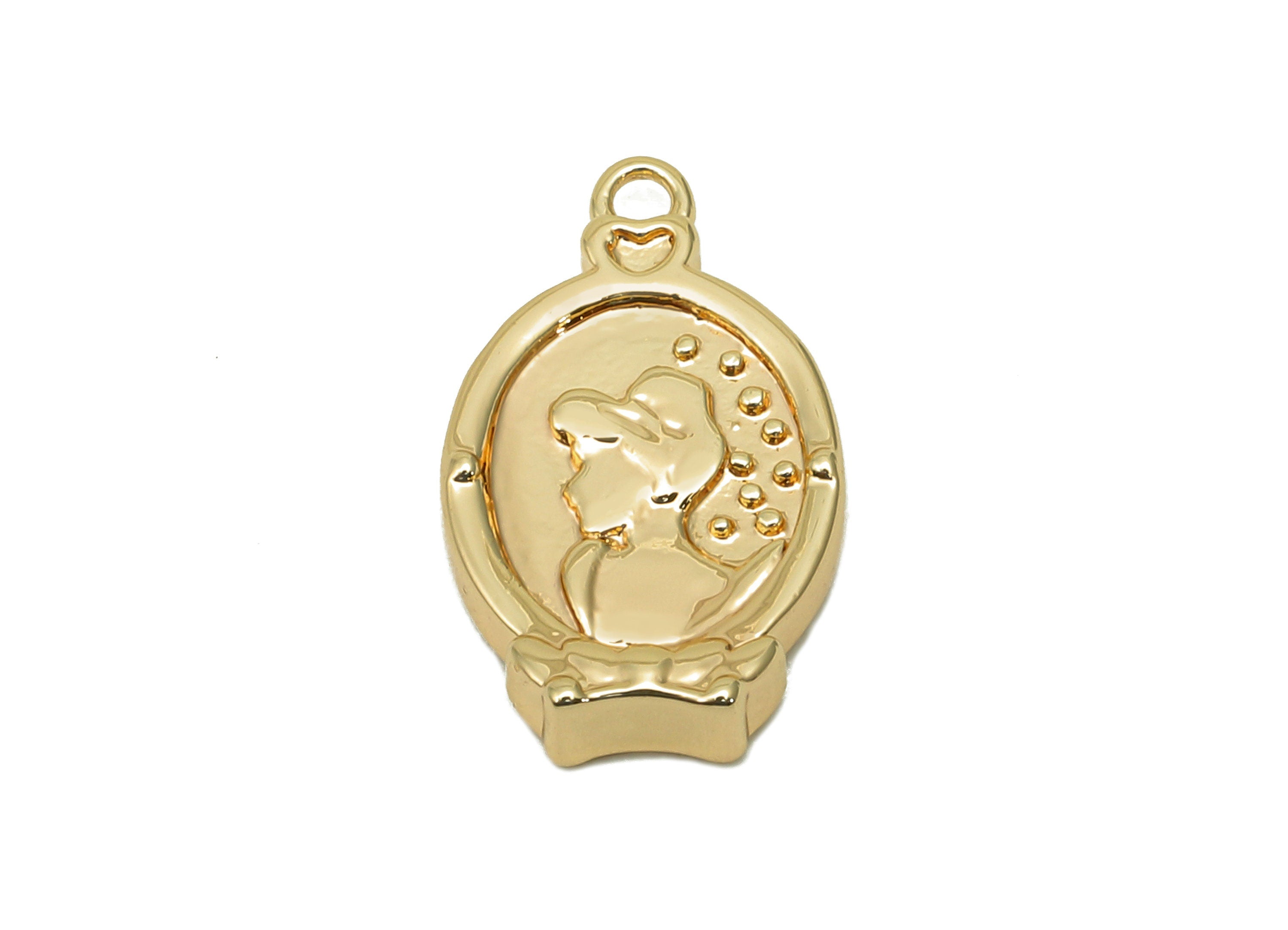 Brass Relief Portrait Oval Earring - Girl Textured High Heel Charm - Pendant With Loop - 18K Real Gold Plating - 17.6x10.9x2.5mm - RGP5705 - DOMEDBAZAAR