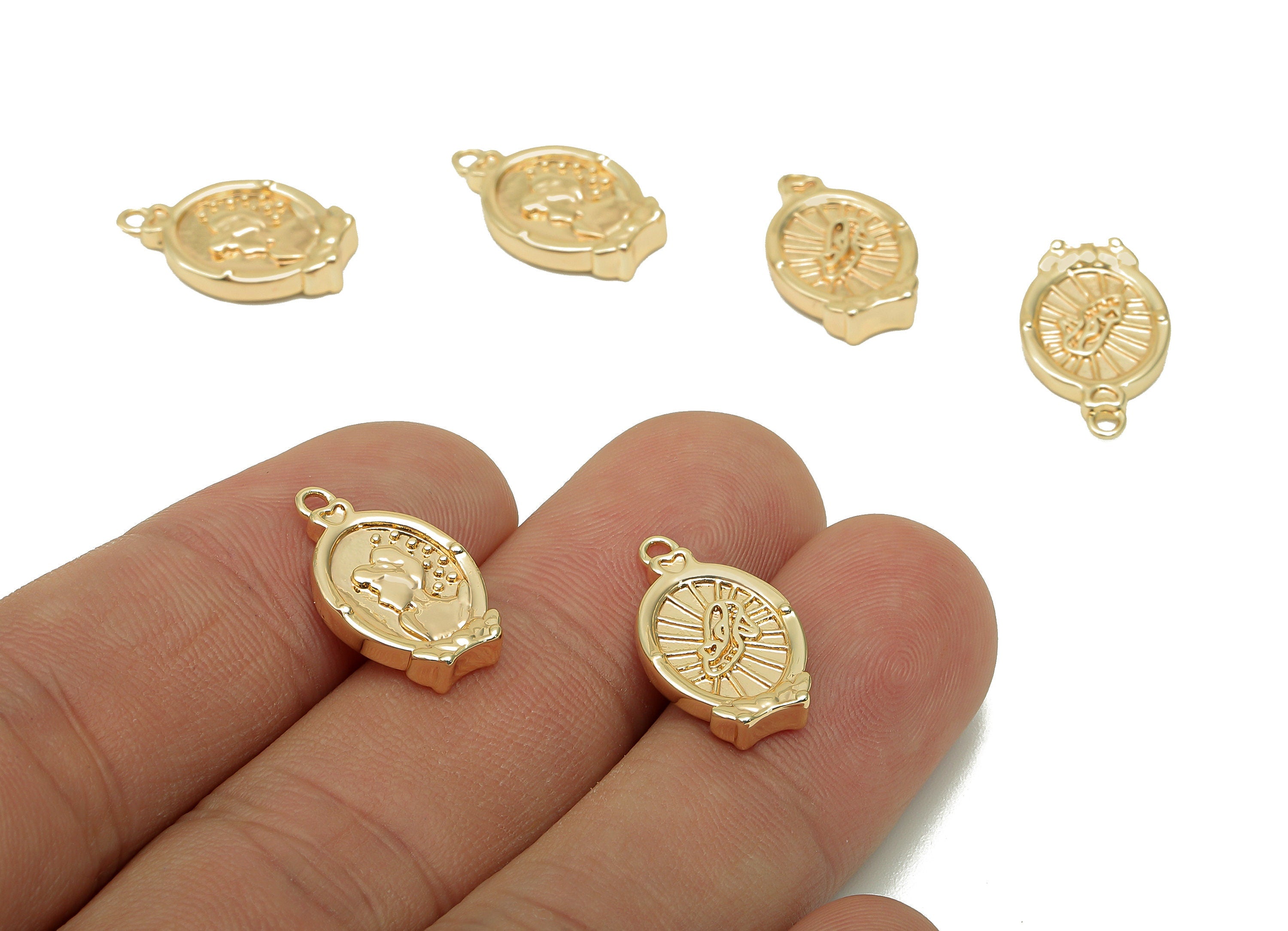 Brass Relief Portrait Oval Earring - Girl Textured High Heel Charm - Pendant With Loop - 18K Real Gold Plating - 17.6x10.9x2.5mm - RGP5705 - DOMEDBAZAAR