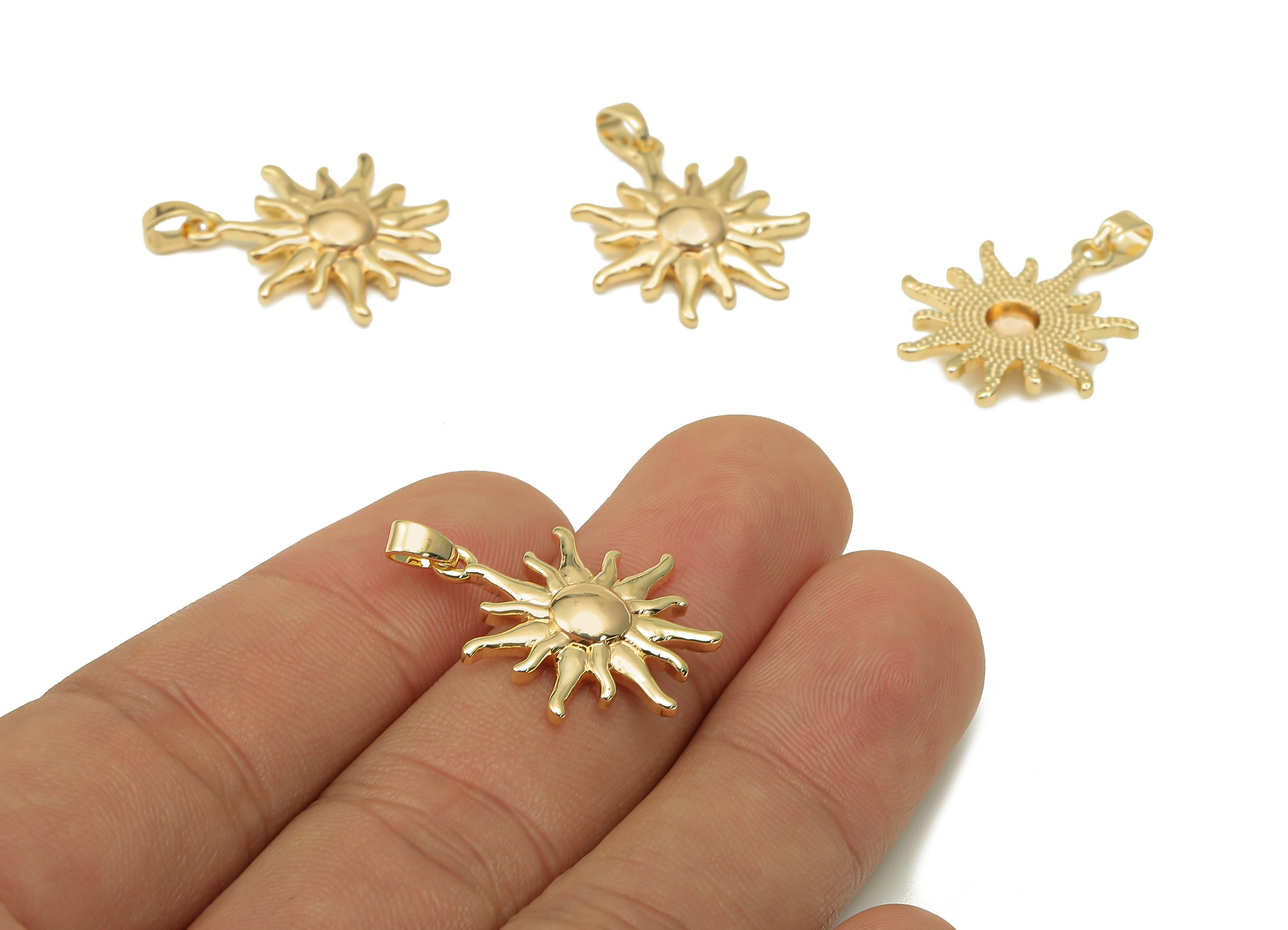 Brass Sunflower Earring Charm - Glossy Sunflower Earring - Sunflower Pendant With Loop - 18K Real Gold Plating Charm - 25.4x20x3mm - RGP5576 - DOMEDBAZAAR