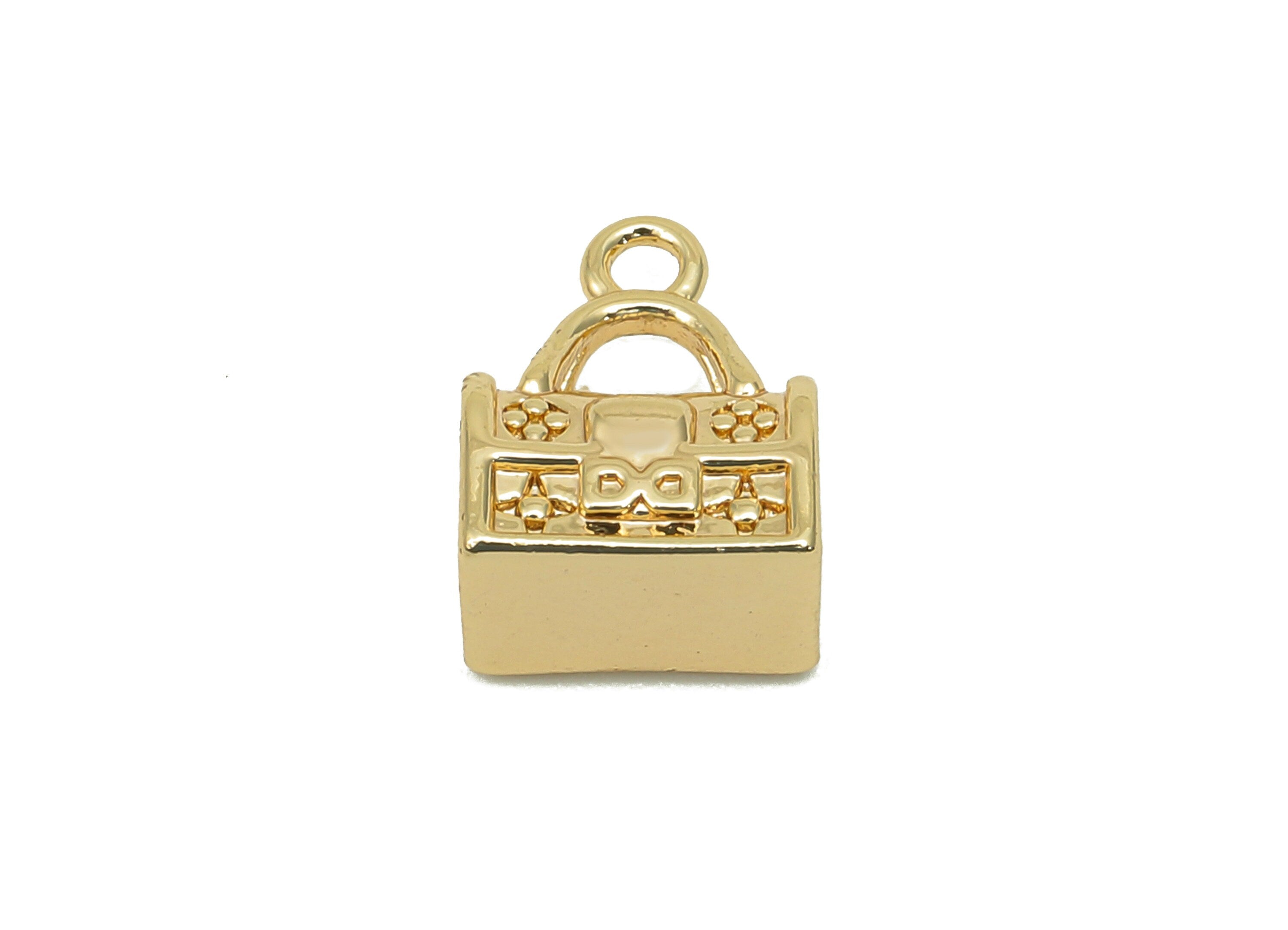Brass Mini Bag Earring Charm - Gold Thick Bag Earring - Pendant With Loop - Gift For Her - 18K Real Gold Plating - 11.5x8.5x5.8mm - RGP5710 - DOMEDBAZAAR