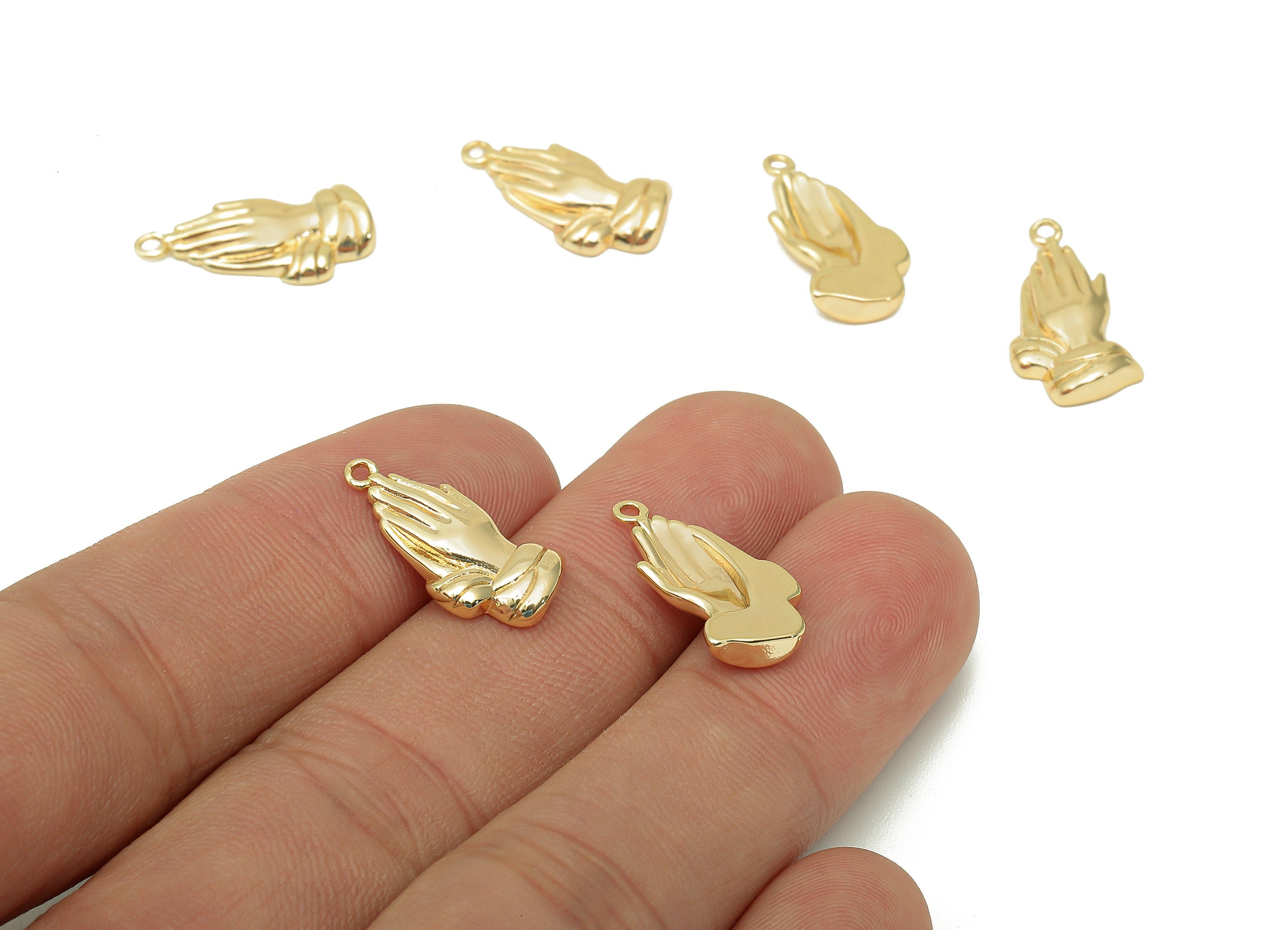 Brass Mini Hand Earring Charm - Gold Hand Earring - Hand Pendant With Loop - Gift For Her - 18K Real Gold Plating - 19.2x9.7x2mm - RGP5708 - DOMEDBAZAAR