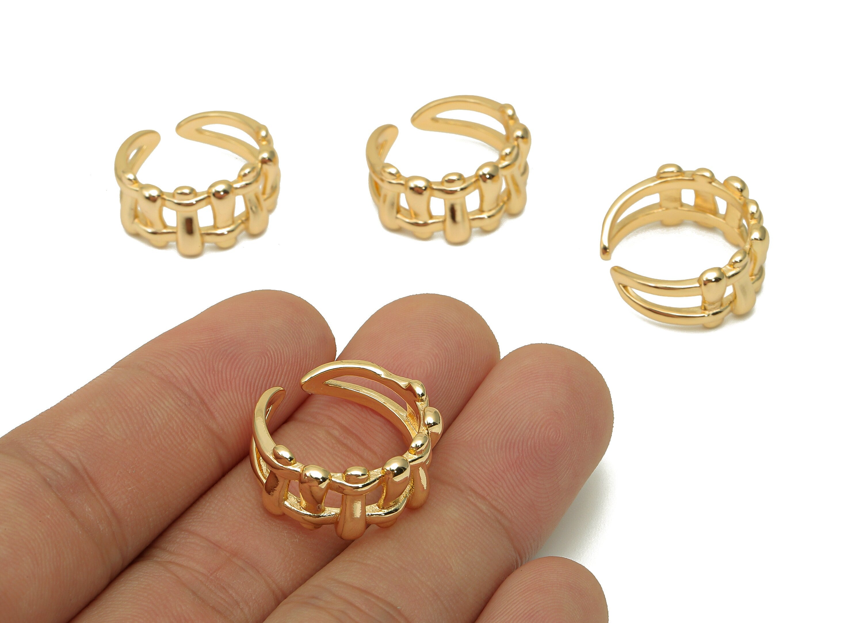 Brass Woven Open Round Ring - Gold Square Hollow Hoop Ring - Gold Wide C Circle Hoop - 18K Real Gold Plated Brass - 2x21x2.2mm - RGP5698 - DOMEDBAZAAR