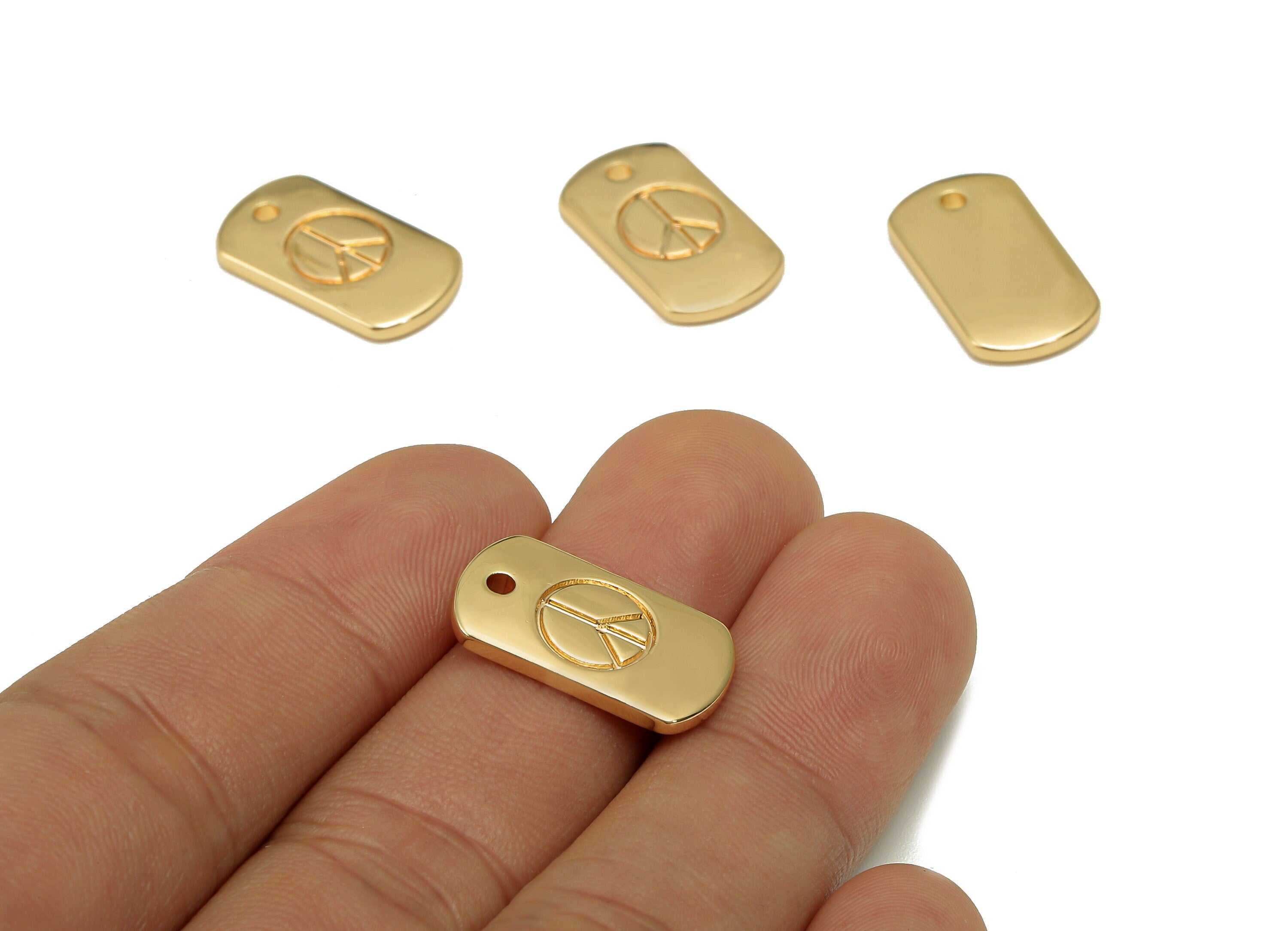 Brass Rectangle Earring Charm - Rectangle Peace Sign Earring - Peace Pendant With Hole - 18K Real Gold Plating - 19.9x11x2.2mm - RGP5580 - DOMEDBAZAAR