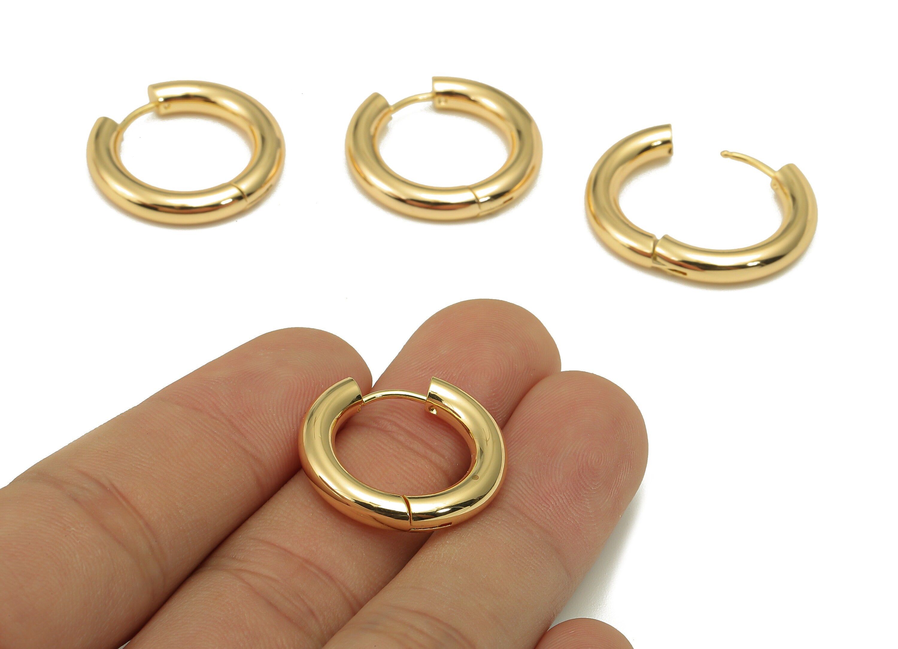 Brass Circle Earrings Clasps - Gold Thick Round Hoop Earrings - Huggie Hoop Clasp - 18K Real Gold Plated Brass - 24.2x23.4x3.97mm - RGP5584 - DOMEDBAZAAR