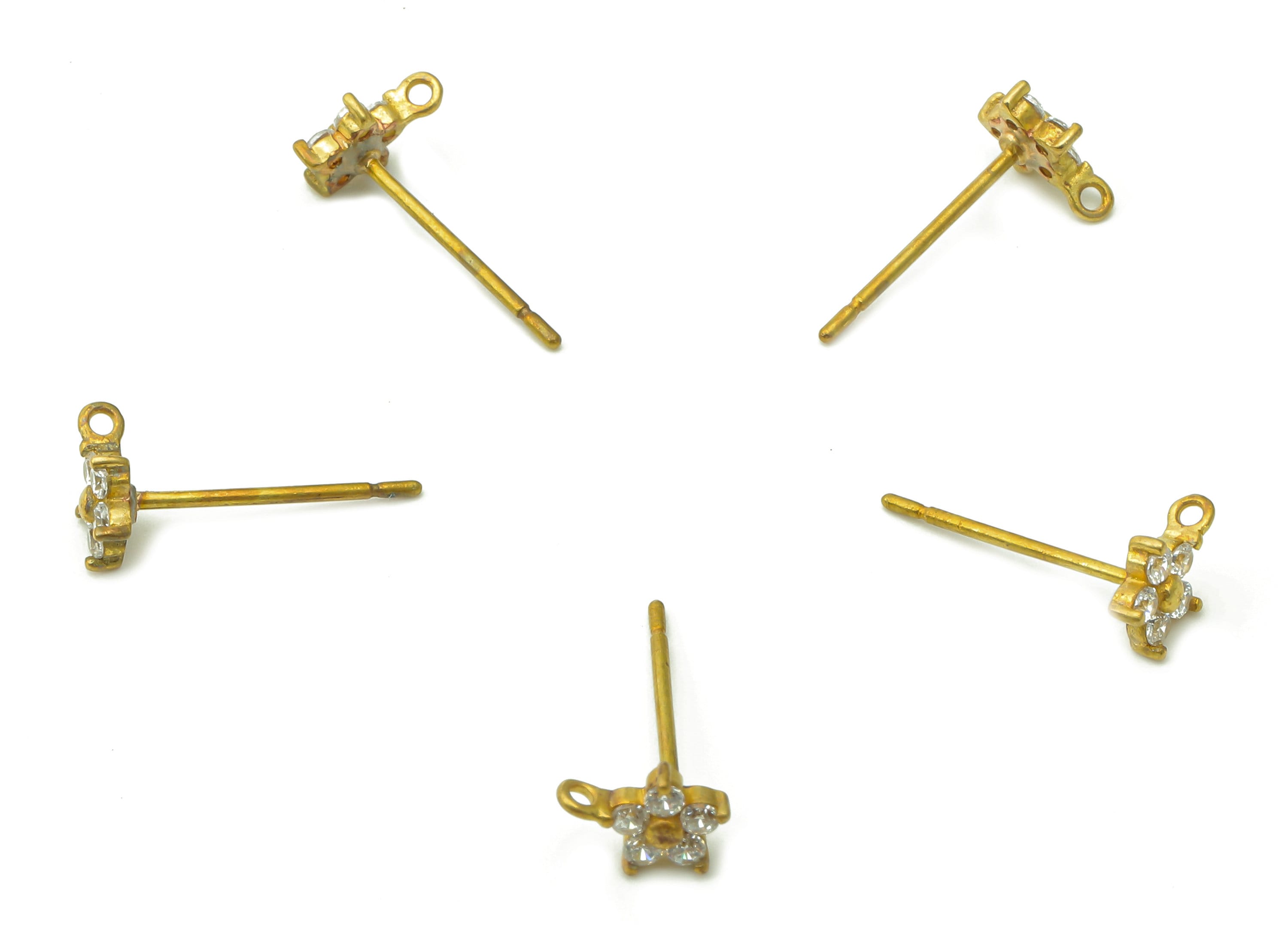 Brass CZ Mini Flower Earring Post - Raw Brass Tiny Flower Stud Earring - Brass Stud With Loop - Earring Findings - 6.8x5x1.5mm - PP8032 - DOMEDBAZAAR