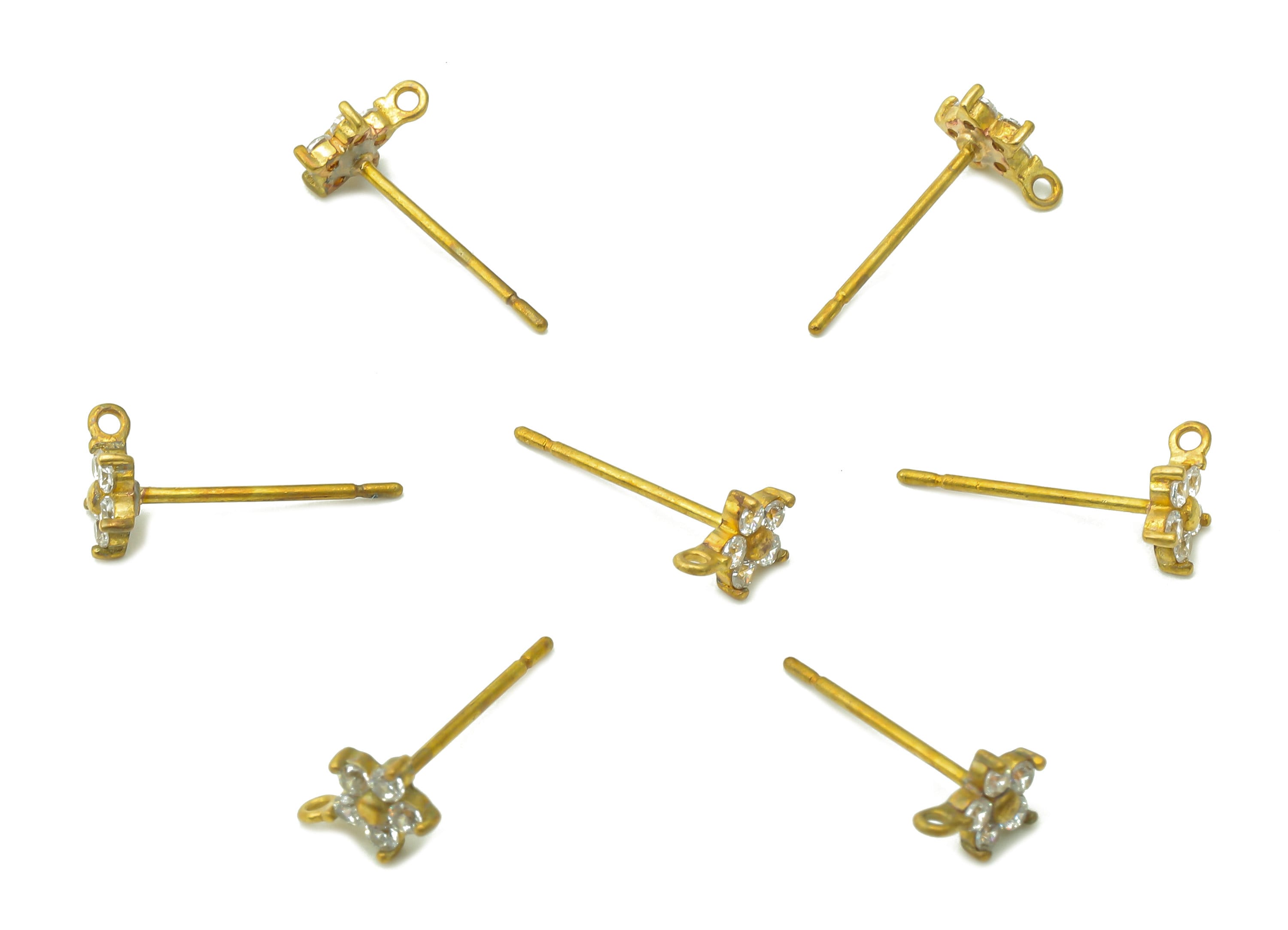 Brass CZ Mini Flower Earring Post - Raw Brass Tiny Flower Stud Earring - Brass Stud With Loop - Earring Findings - 6.8x5x1.5mm - PP8032 - DOMEDBAZAAR