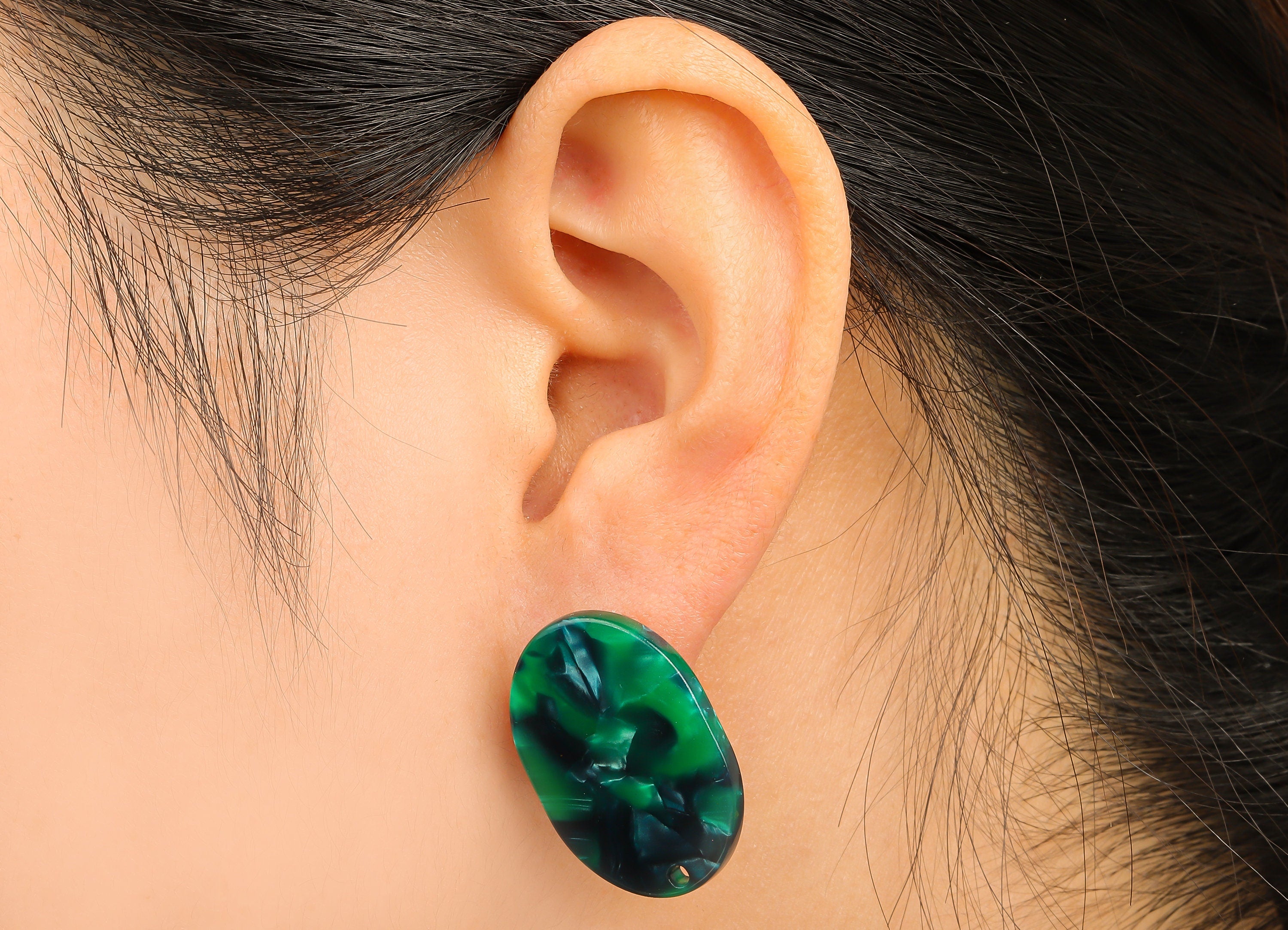 Acetate Oval Earring Stud - Oval Earring Post and Stud - Surgical Steel Earring Post - Color Code: A13 - 26.49x19.2x2.45mm - AC1002-A13 - DOMEDBAZAAR