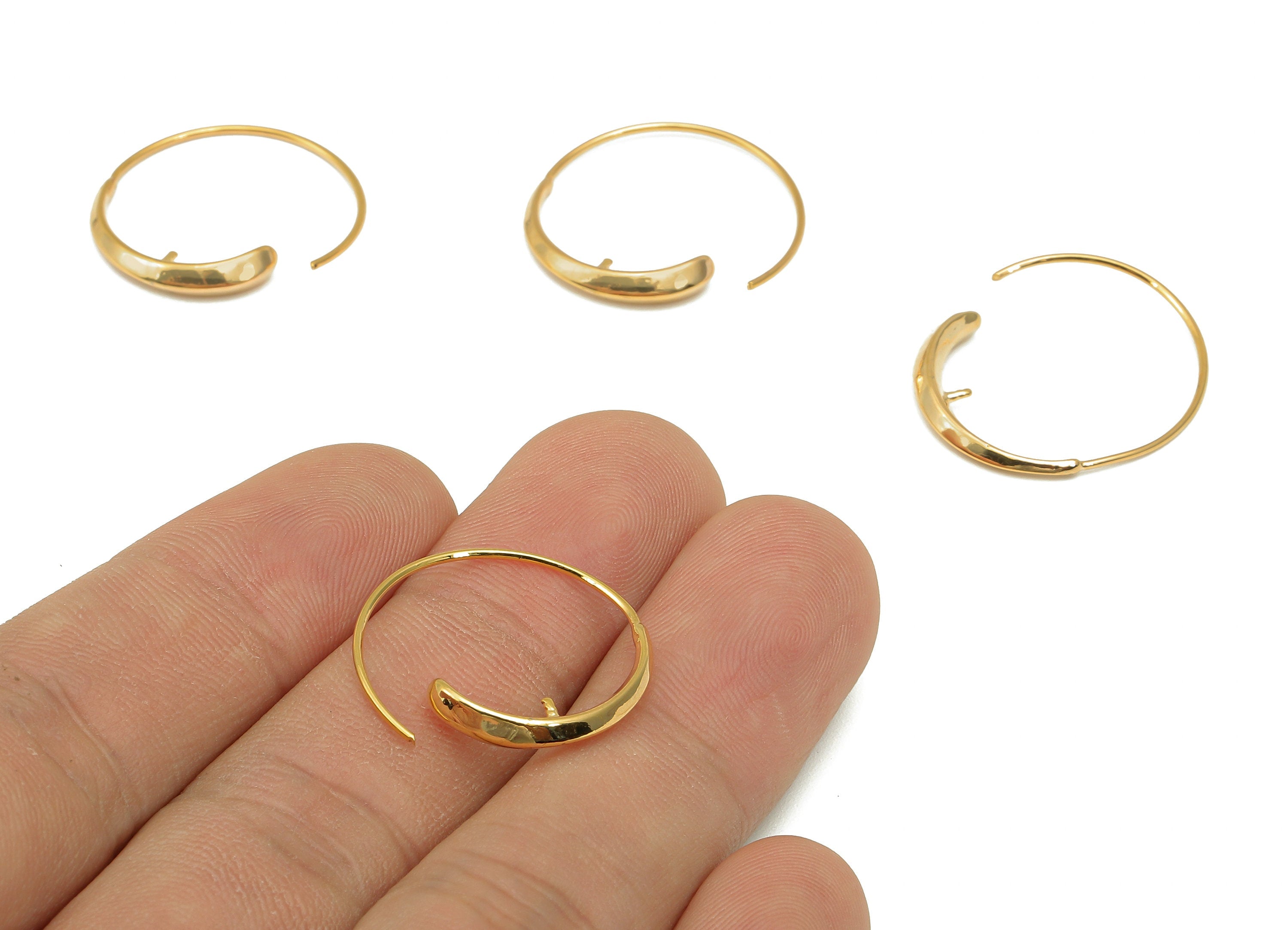 Brass Thick Hoop Earring Wire - Gold C Round Hook Wire - Circle Hoop Wire For Pearl - 18K Real Gold Plating - 21.6x21.6x2.3mm - RGP4539 - DOMEDBAZAAR