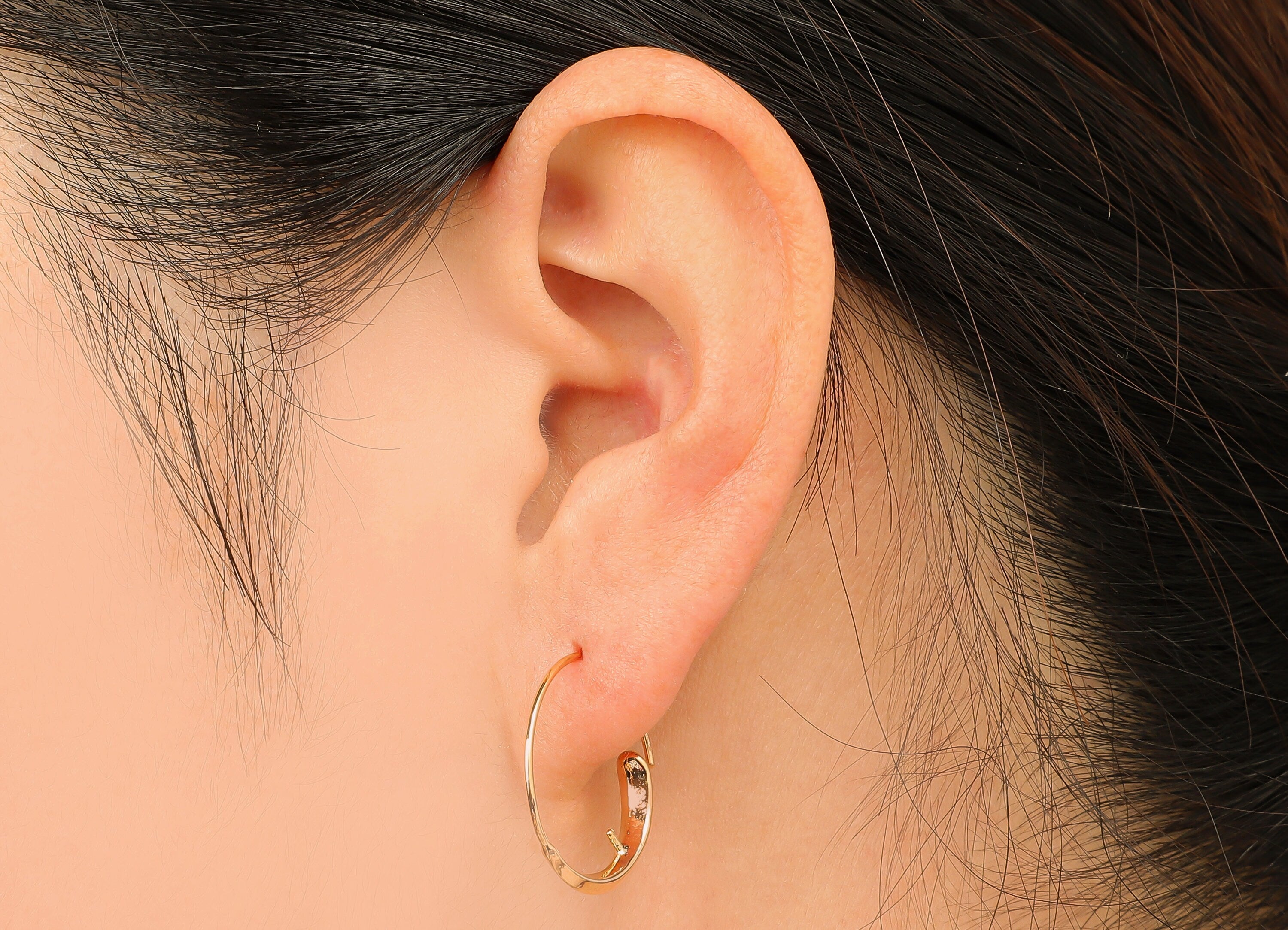 Brass Thick Hoop Earring Wire - Gold C Round Hook Wire - Circle Hoop Wire For Pearl - 18K Real Gold Plating - 21.6x21.6x2.3mm - RGP4539 - DOMEDBAZAAR