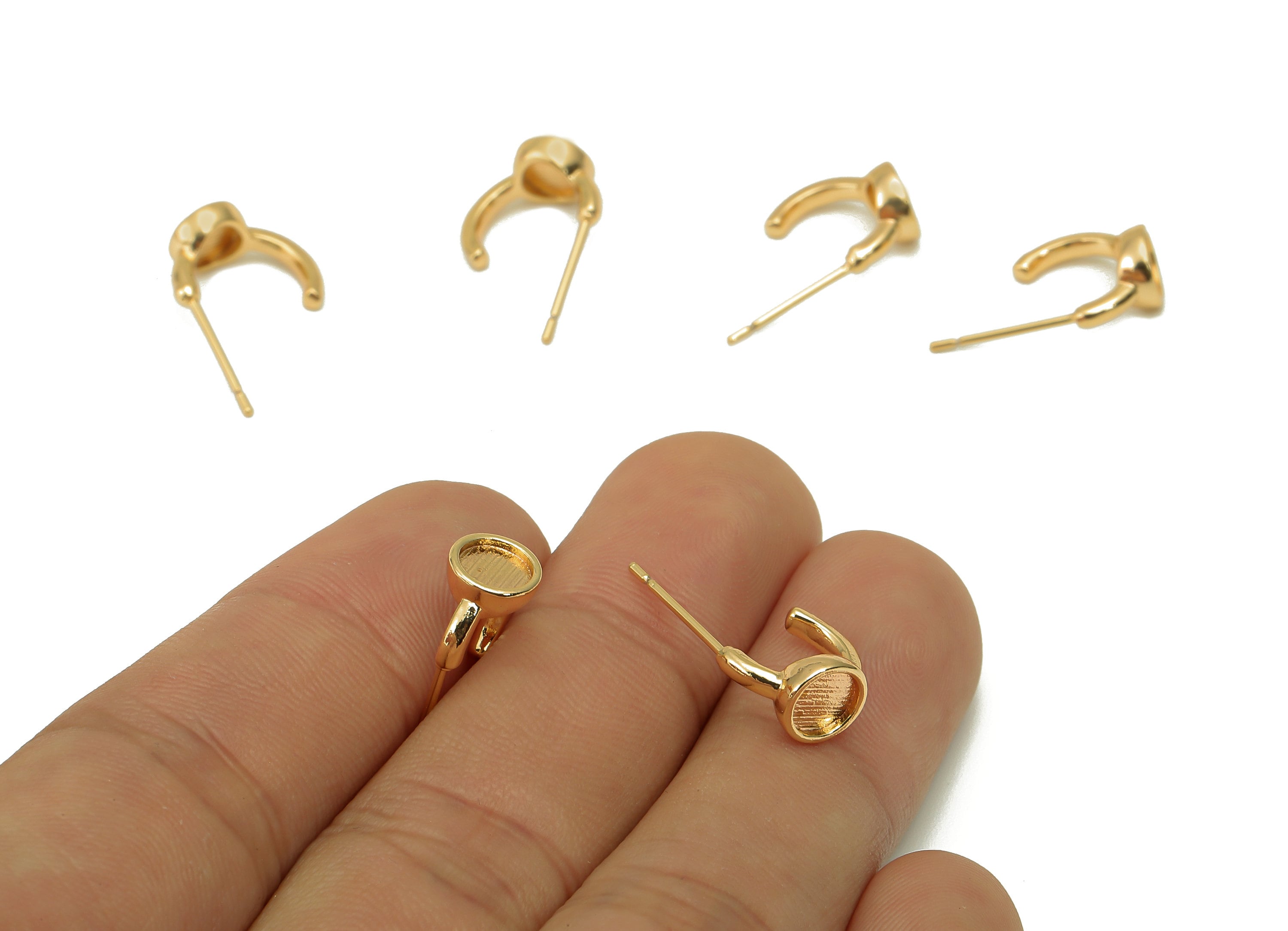 Brass Round Bezel Cup Earring Post - Hoop Cabachon Stud Earring - 316 Stainless Steel Stud - 18K Real Gold Plating - 11.9x18.7x2mm - RGP5599 - DOMEDBAZAAR